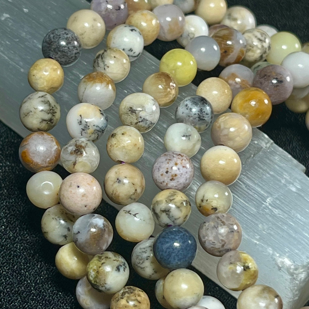 Purple Moss Opal smooth round 5.5-6mm bead stretch bracelet; October birthstone