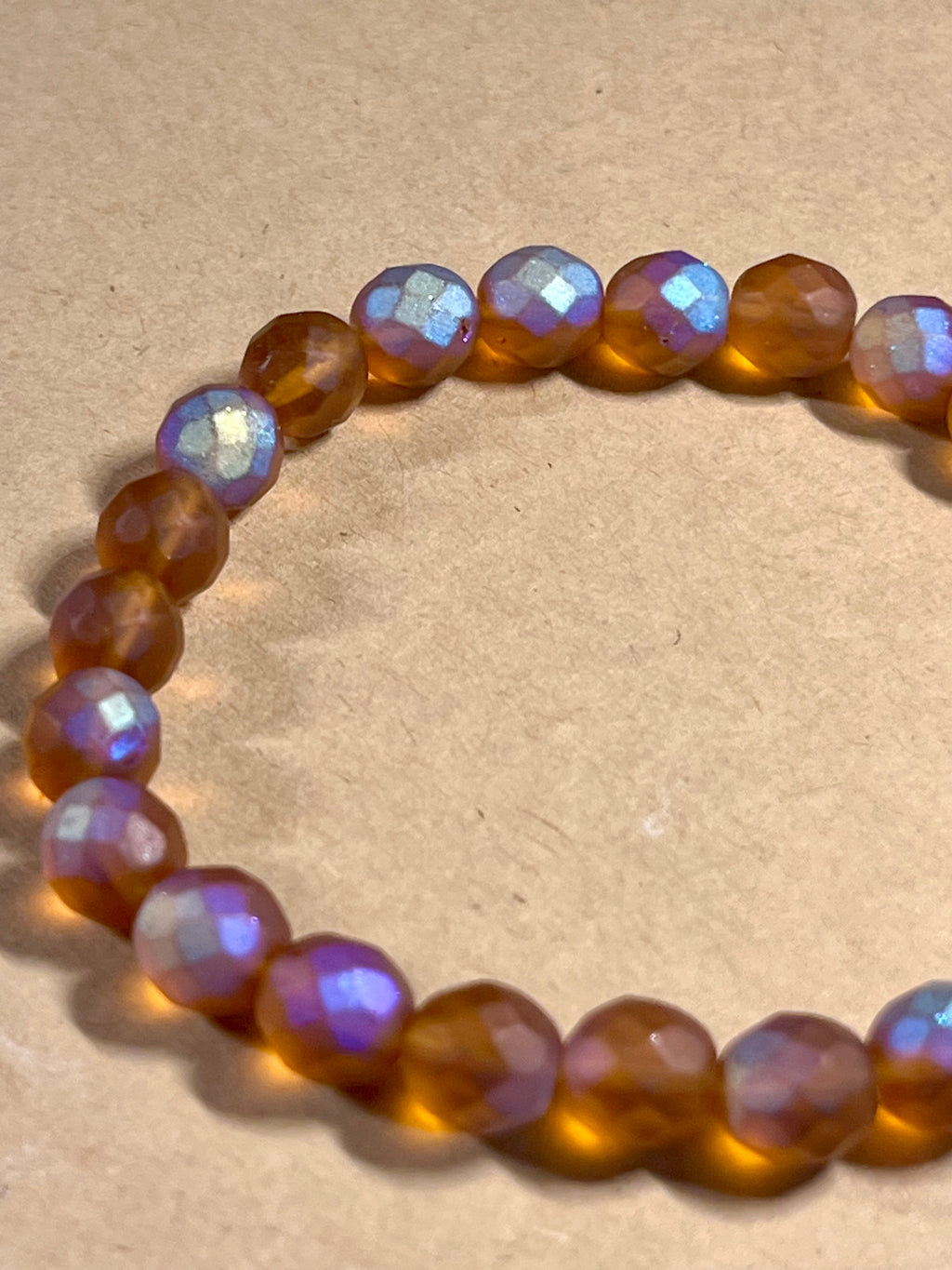 Czech Glass Matte Pumpkin AB Fire Polished faceted round 8mm bead stretch bracelet