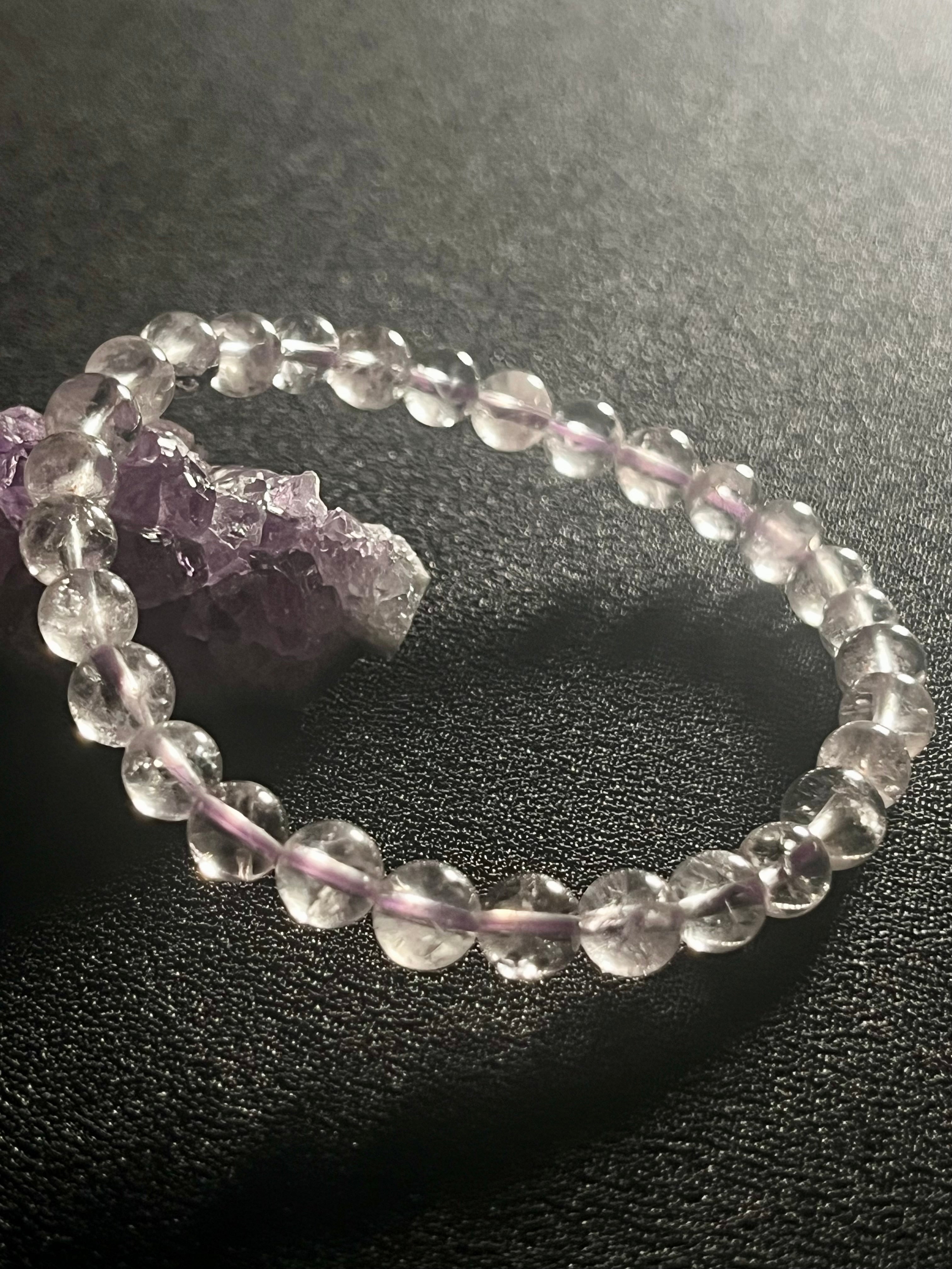 Light Lavender Amethyst smooth round 6mm bead stretch bracelet (AAA grade); February birthstone