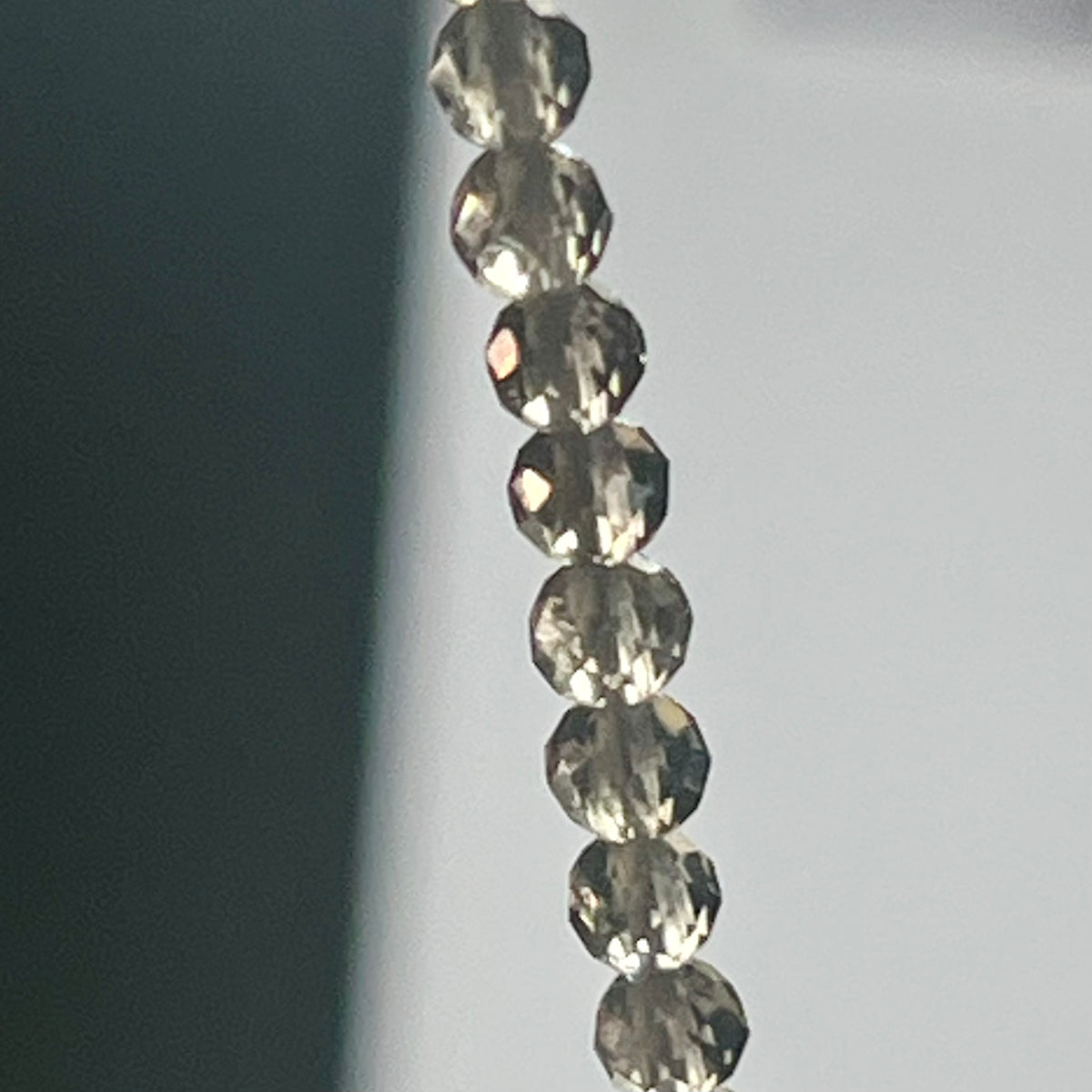 Smoky Quartz microfaceted round 3mm bead 22” adjustable necklace w/ silver clasp & extension chain premium grade)