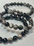 Silver Sheen Obsidian smooth round 8mm bead stretch bracelet