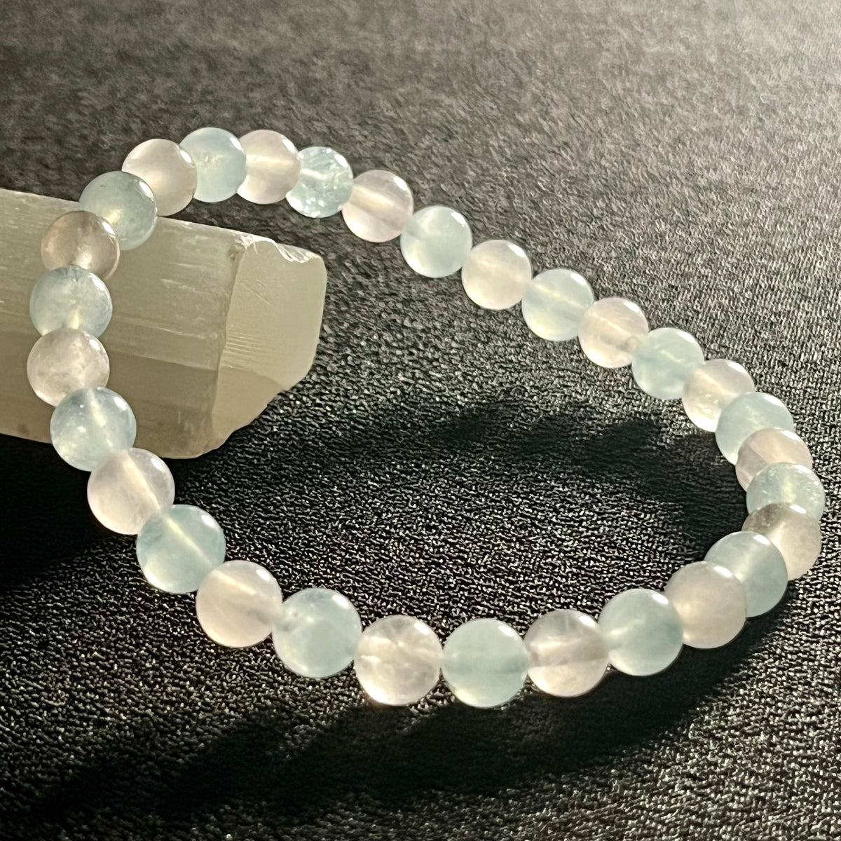 Aquamarine & Madagascar Rose Quartz smooth round 6mm bead heart healing stretch bracelet
