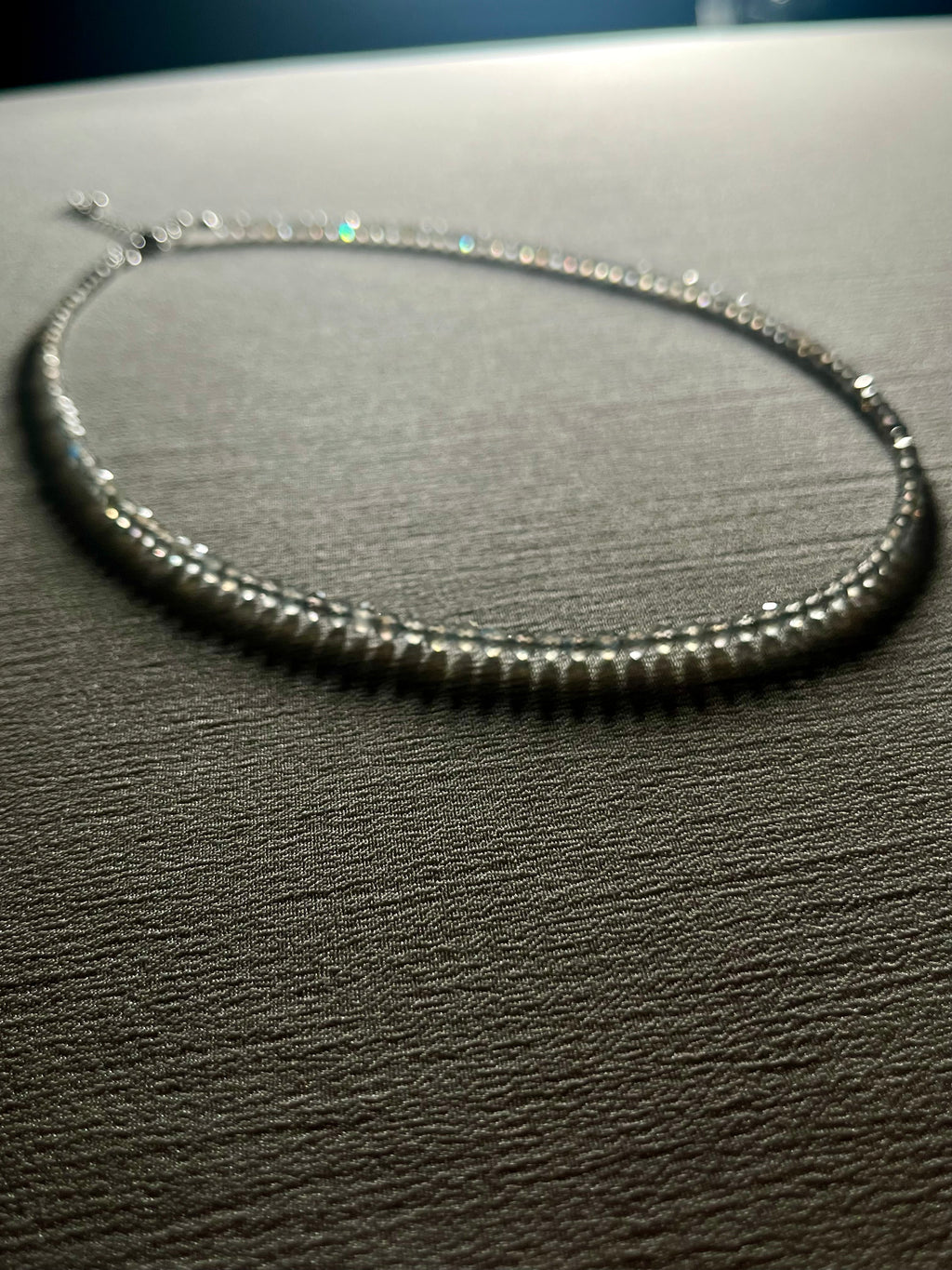 Labradorite sparkling microfaceted 3mm bead silver clasp adjustable necklace w/ strong labradorescence (premium grade)