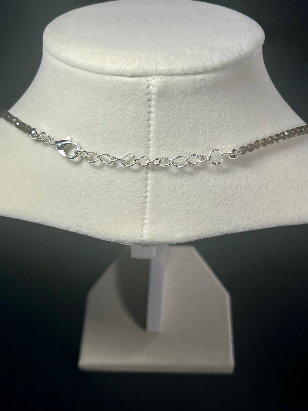 Smoky Quartz microfaceted round 3mm bead silver clasp necklace (premium grade)
