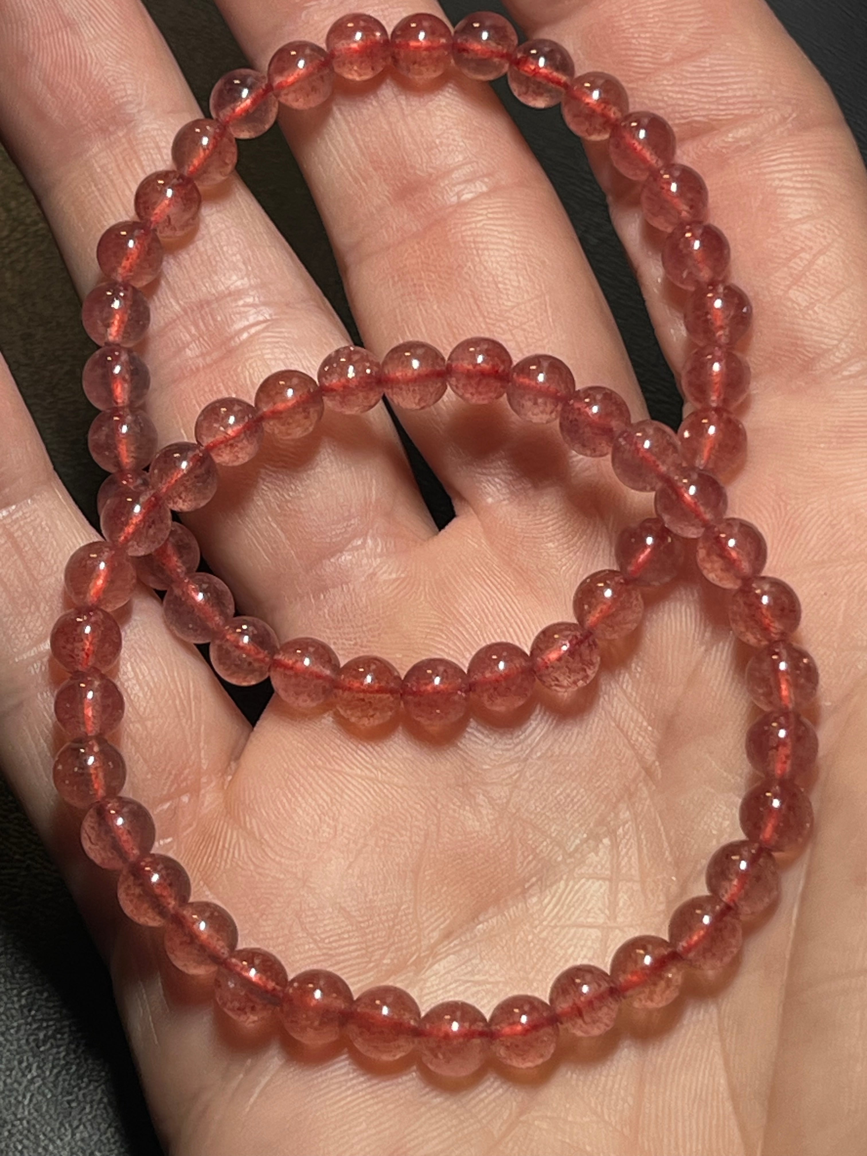 Strawberry Quartz smooth round 6mm bead stretch bracelet (AAA grade)