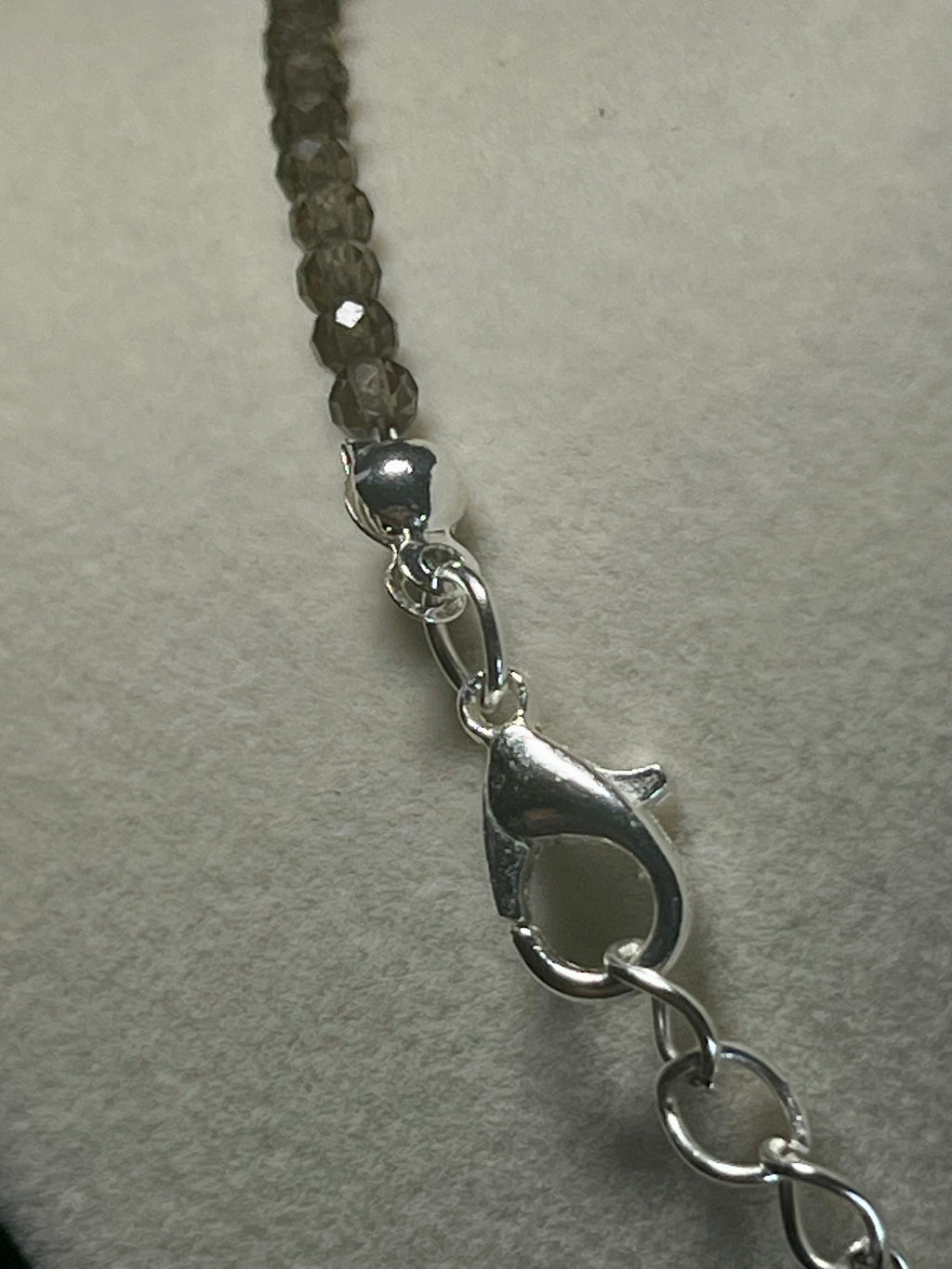 Smoky Quartz microfaceted round 3mm bead silver clasp necklace (premium grade)