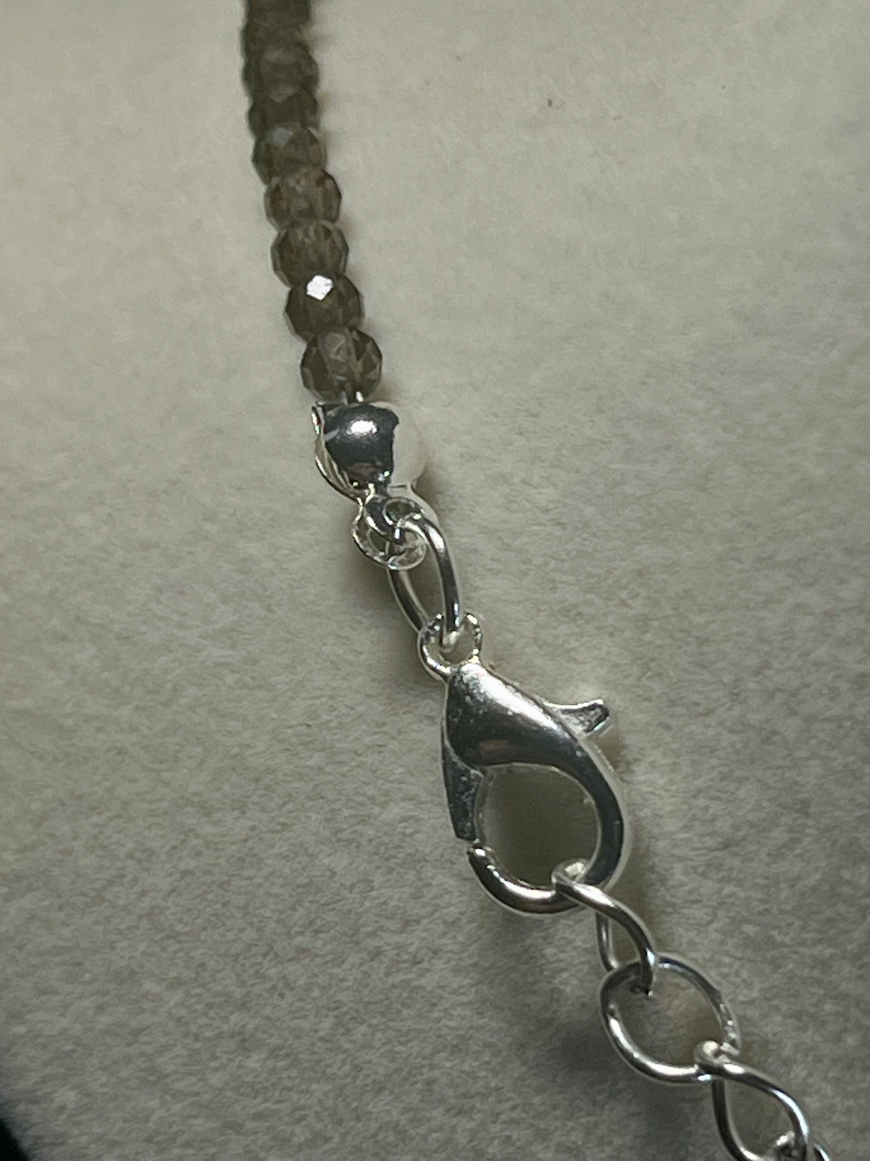 Smoky Quartz microfaceted round 3mm bead silver clasp necklace (premium grade)