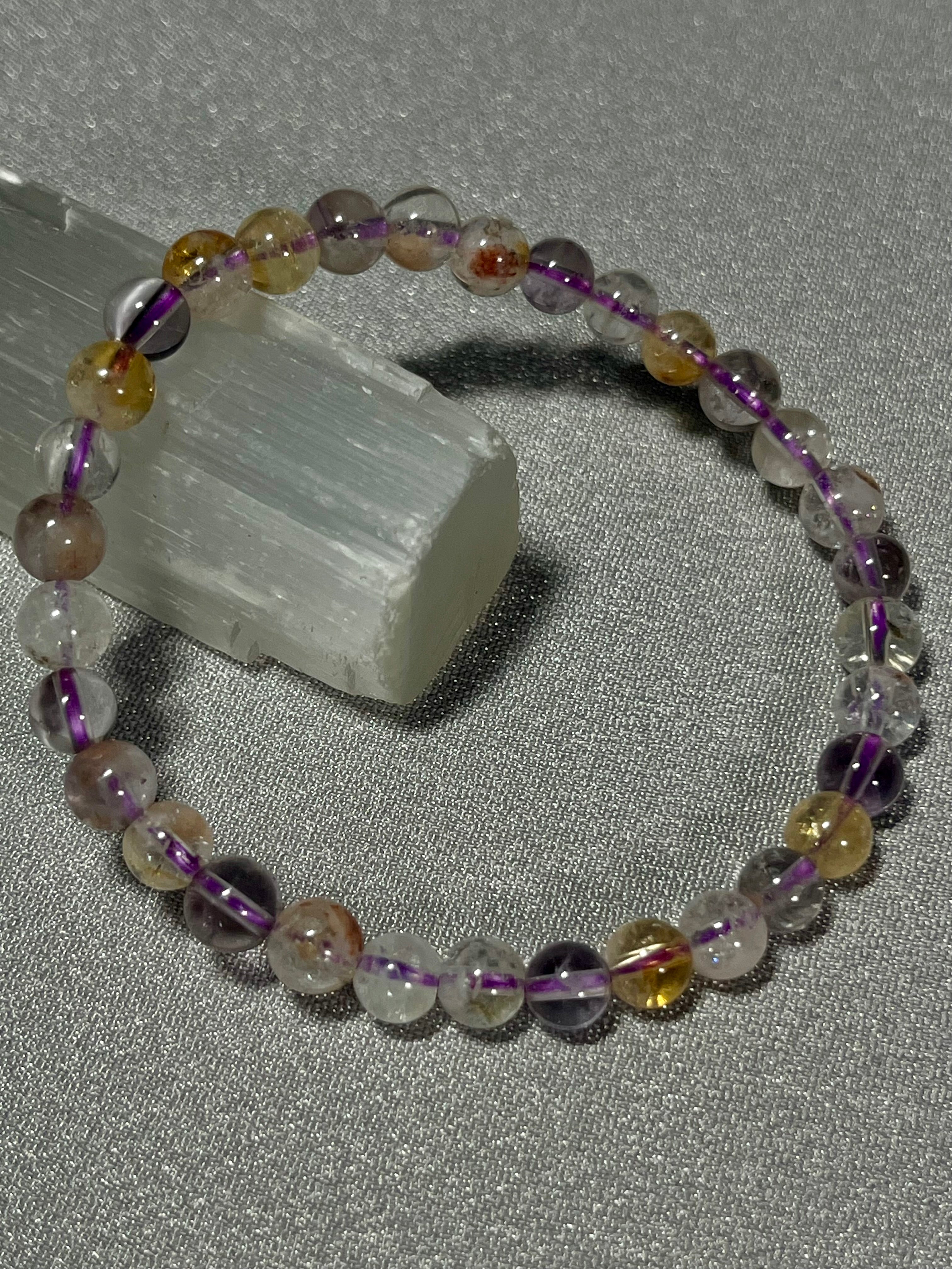 Ametrine smooth round 6mm bead stretch bracelet