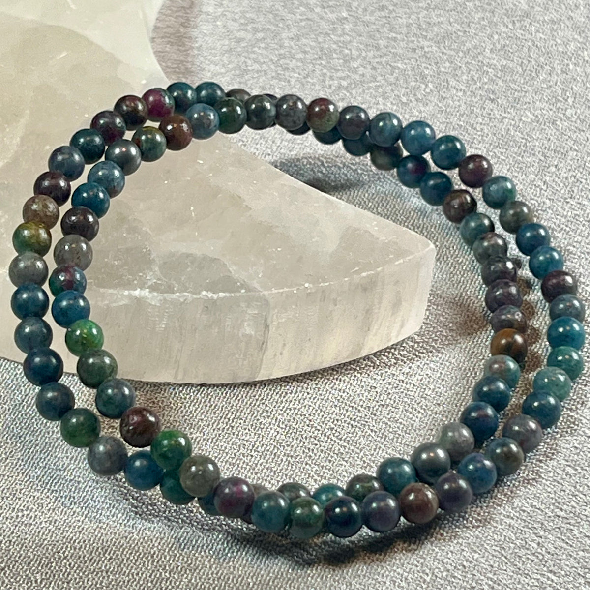 Ruby Kyanite smooth round small 4mm bead stretch bracelet; Ruby- traditional July birthstone