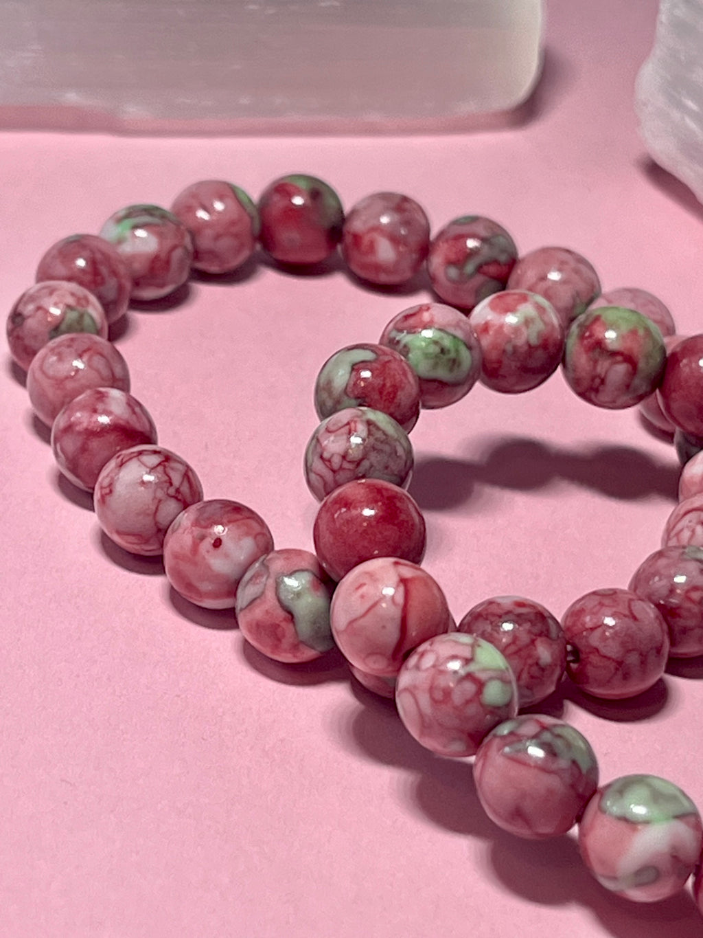 Rain Flower Rhyolite smooth round 8mm bead stretch bracelet (dyed)