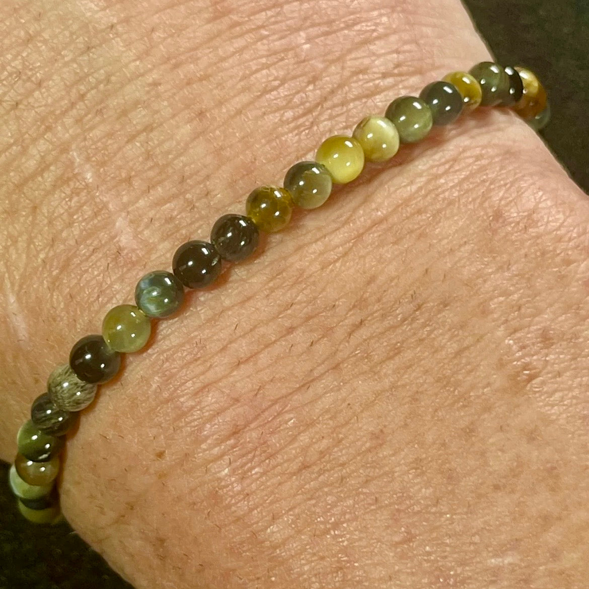 Blue & Golden Tiger’s Eye smooth round 4mm, 6mm, and 8mm bead stretch bracelet