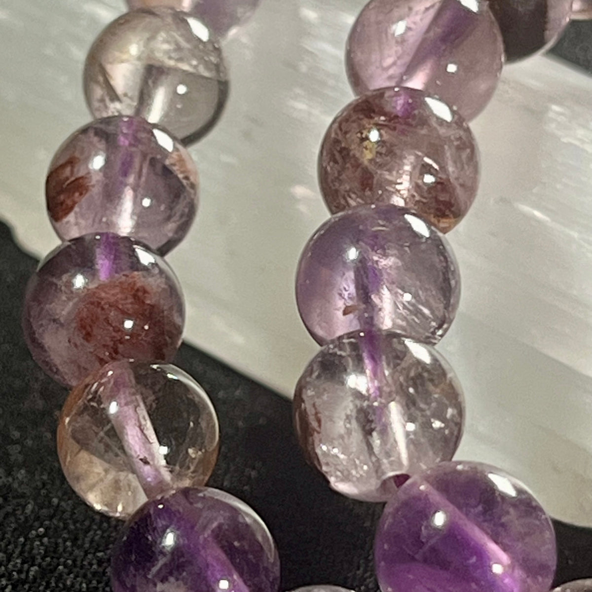 Purple Ghost Quartz (Phantom Quartz) smooth round 8mm bead stretch bracelet