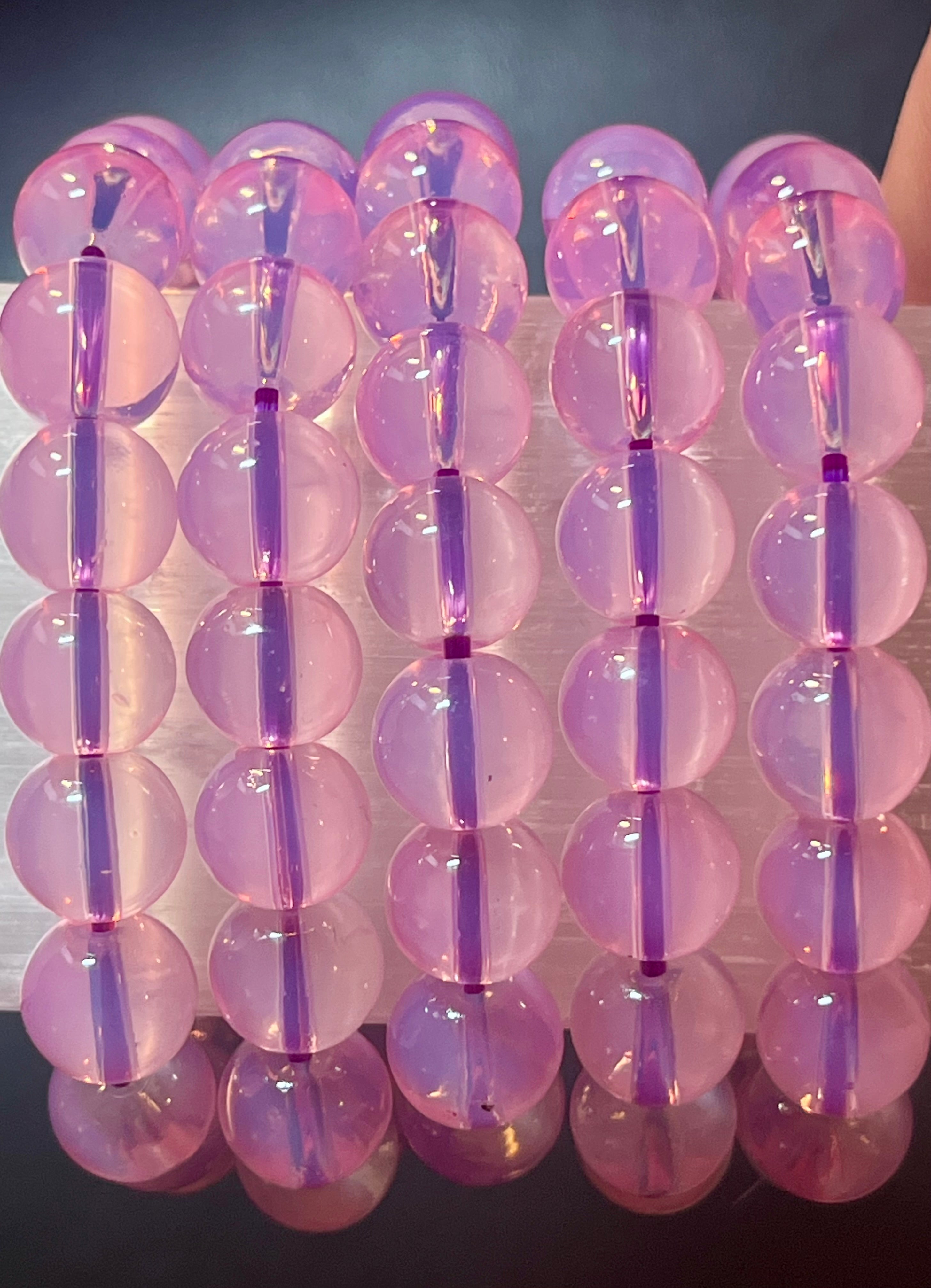 Plum Pink Opalite smooth round 10mm bead stretch bracelet (synthetic)