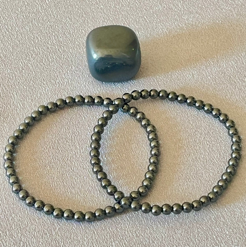 Hematite smooth round 4mm, 6mm, 8mm, 10mm bead stretch bracelet
