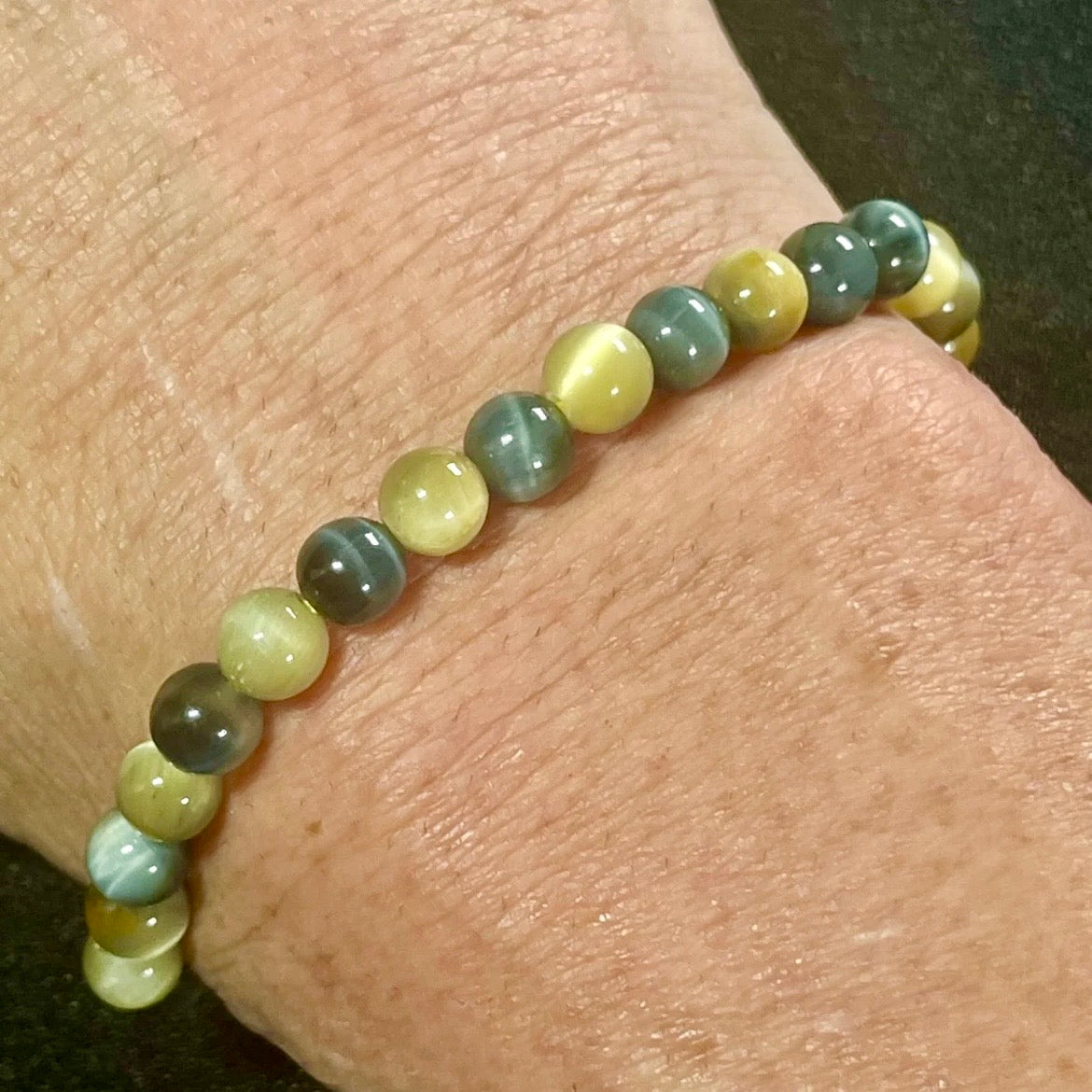 Blue & Golden Tiger’s Eye smooth round 4mm, 6mm, and 8mm bead stretch bracelet