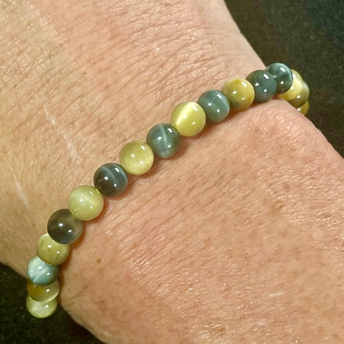 Blue & Golden Tiger’s Eye smooth round 4mm, 6mm, and 8mm bead stretch bracelet