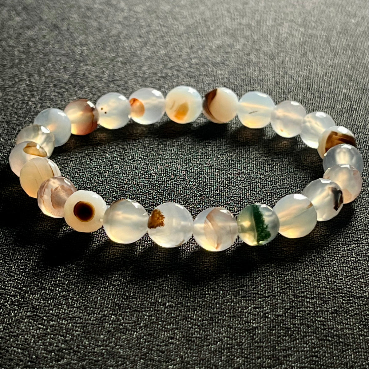 RARE Flower Agate 128 faceted round 8mm bead stretch bracelet (AAA grade)