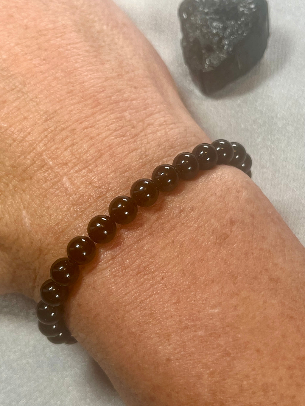 Black Tourmaline smooth round 6mm bead stretch bracelet (premium)