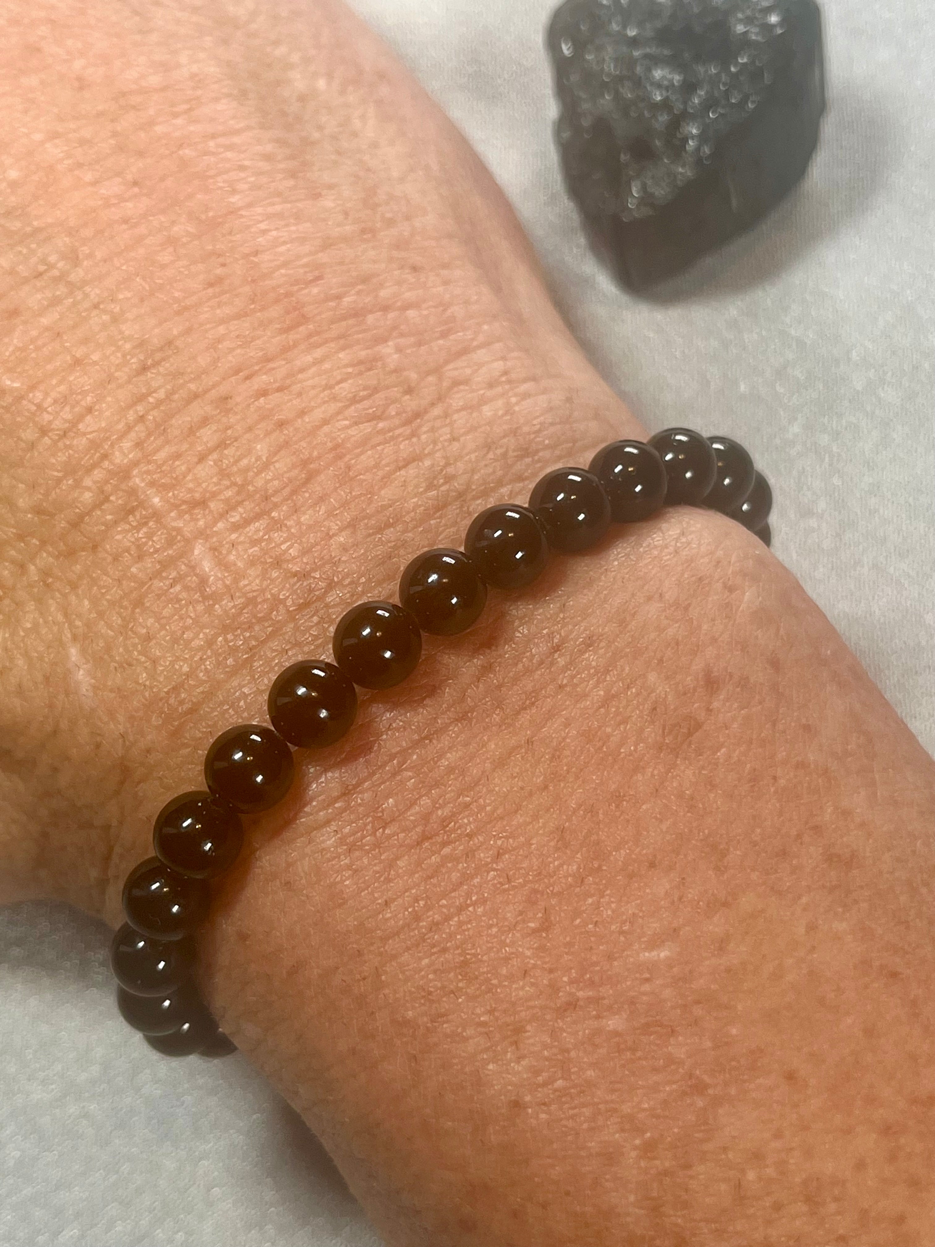 Black Tourmaline smooth round 6mm bead stretch bracelet (premium)