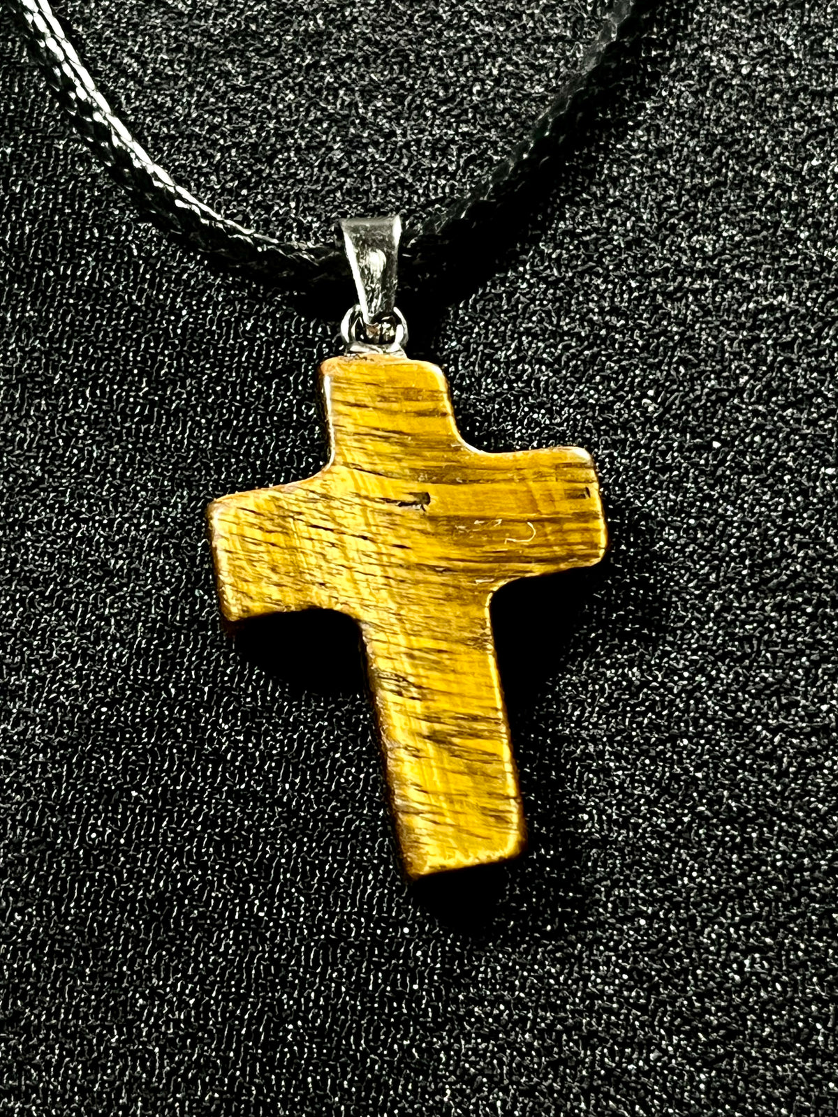 Christian gemstone cross adjustable necklaces w/ 19 1/2” black waxed necklace cord - Howlite, Carnelian Agate, Tiger’s Eye, Rose Quartz, Opalite, Unakite, and Clear Crystal Quartz
