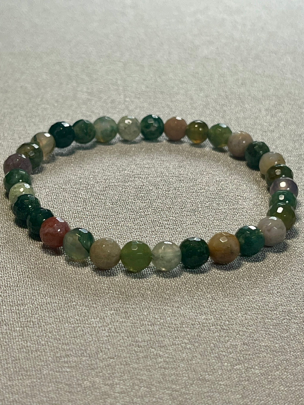 Fancy Jasper (aka Rainbow Jasper) faceted round 6mm bead stretch bracelet