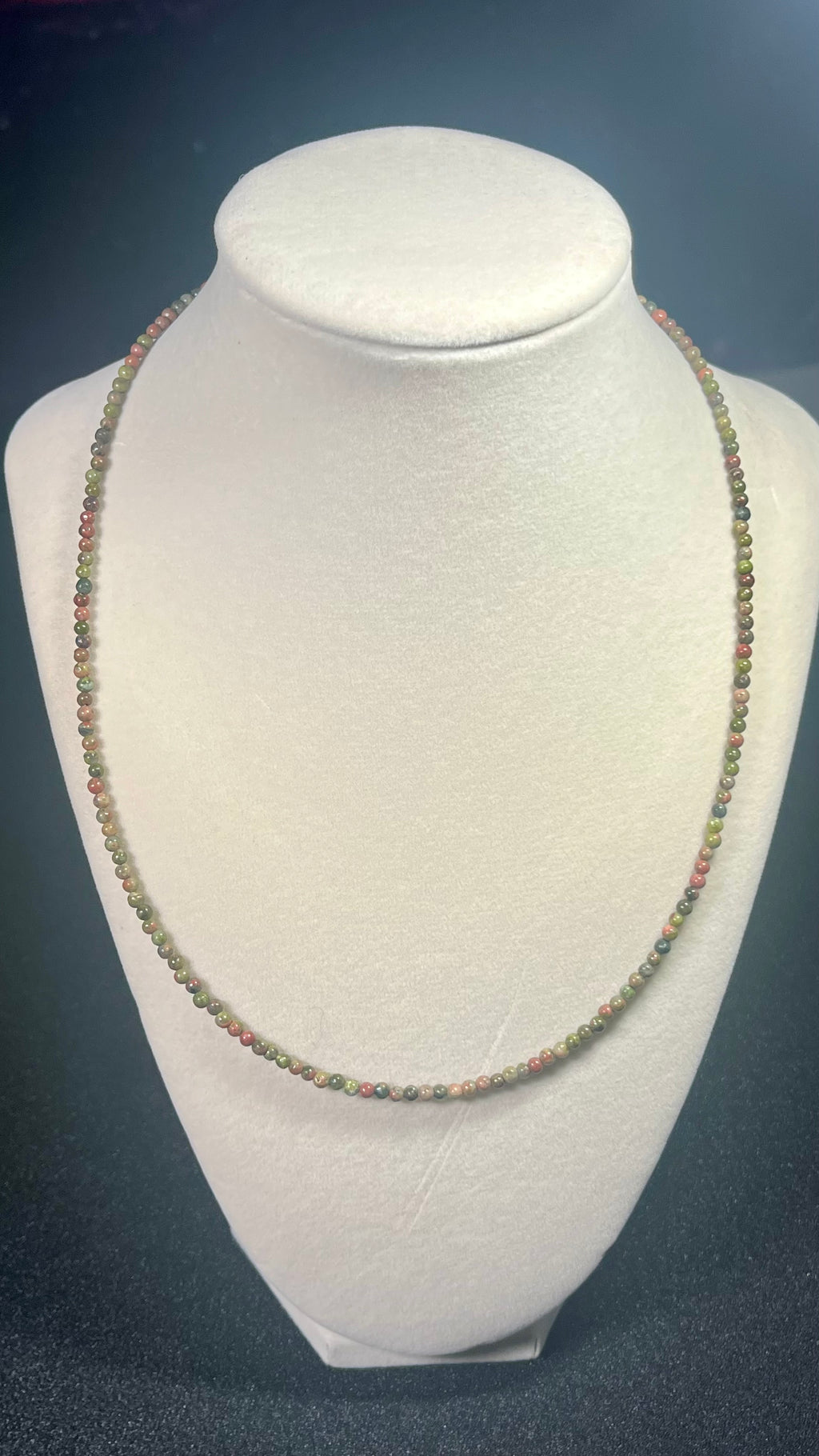Unakite smooth round 3mm bead necklace w/ clasp