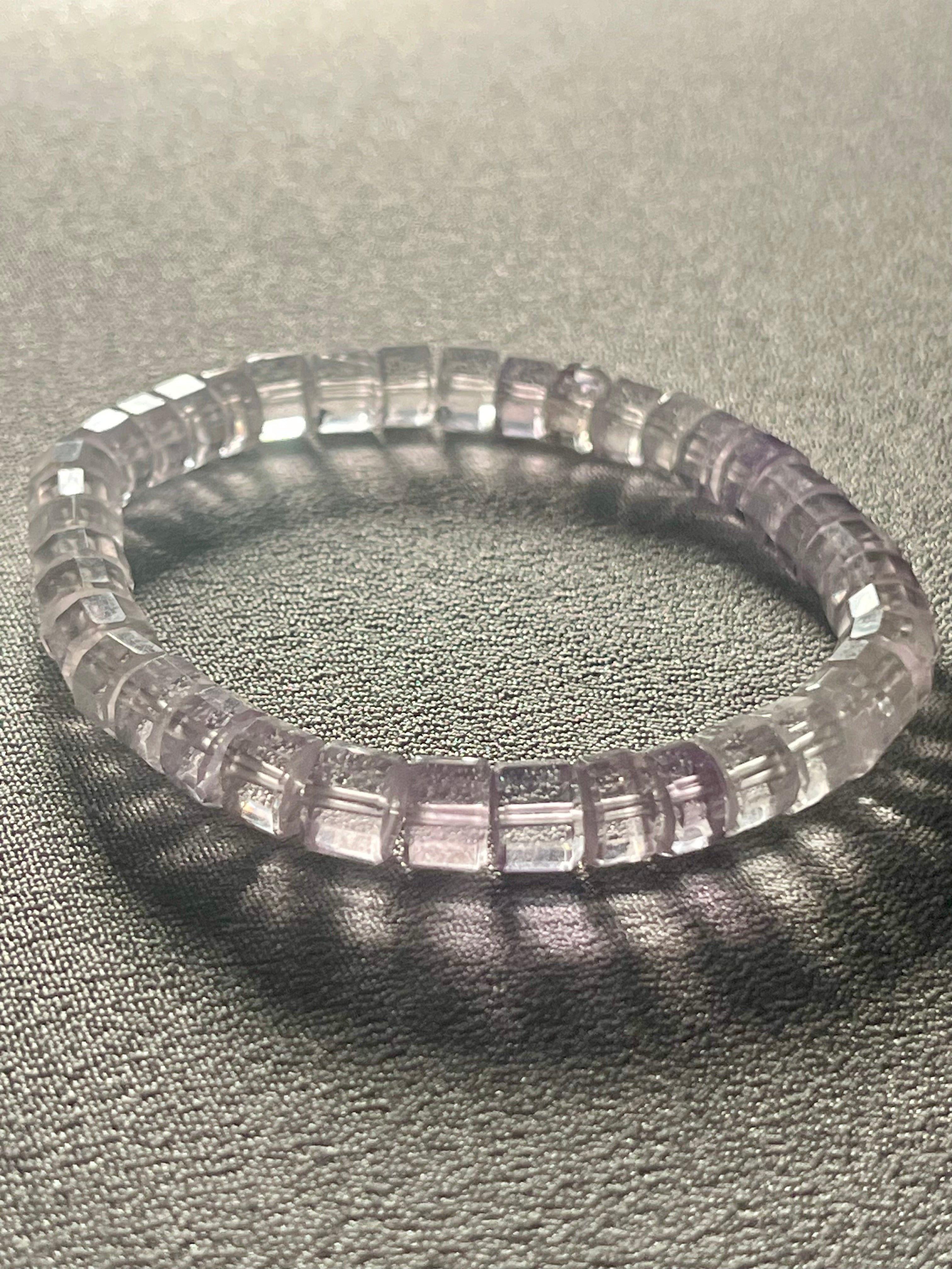 Top-quality Light Lavender Amethyst banded faceted tyre 8mm bead stretch bracelet (Collector’s grade); February birthstone