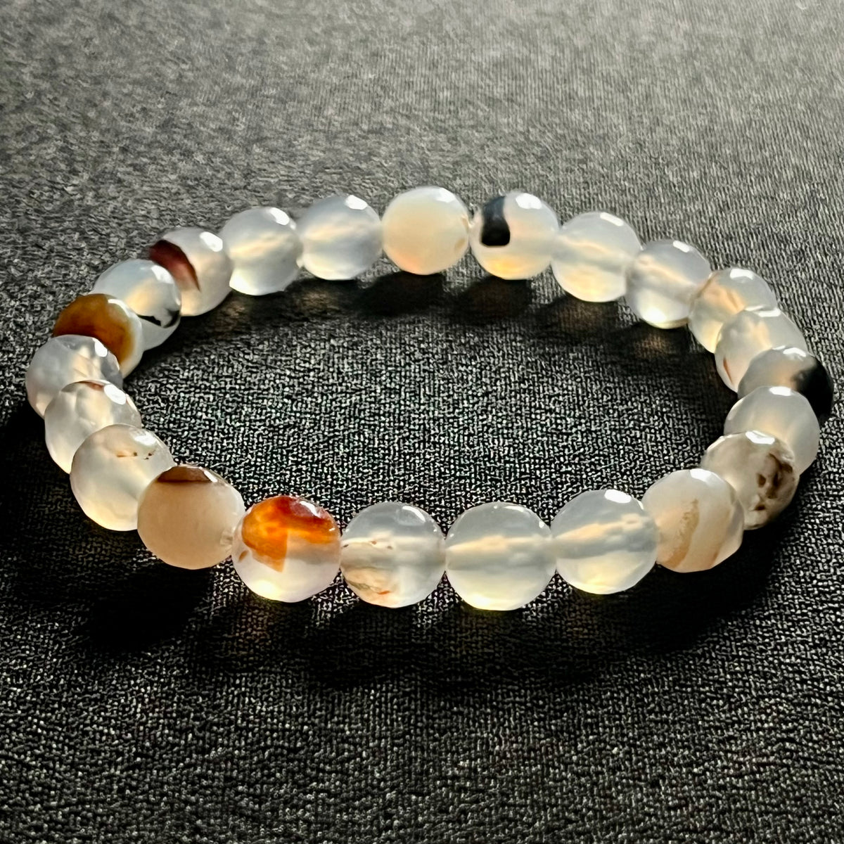 RARE Flower Agate 128 faceted round 8mm bead stretch bracelet (AAA grade)