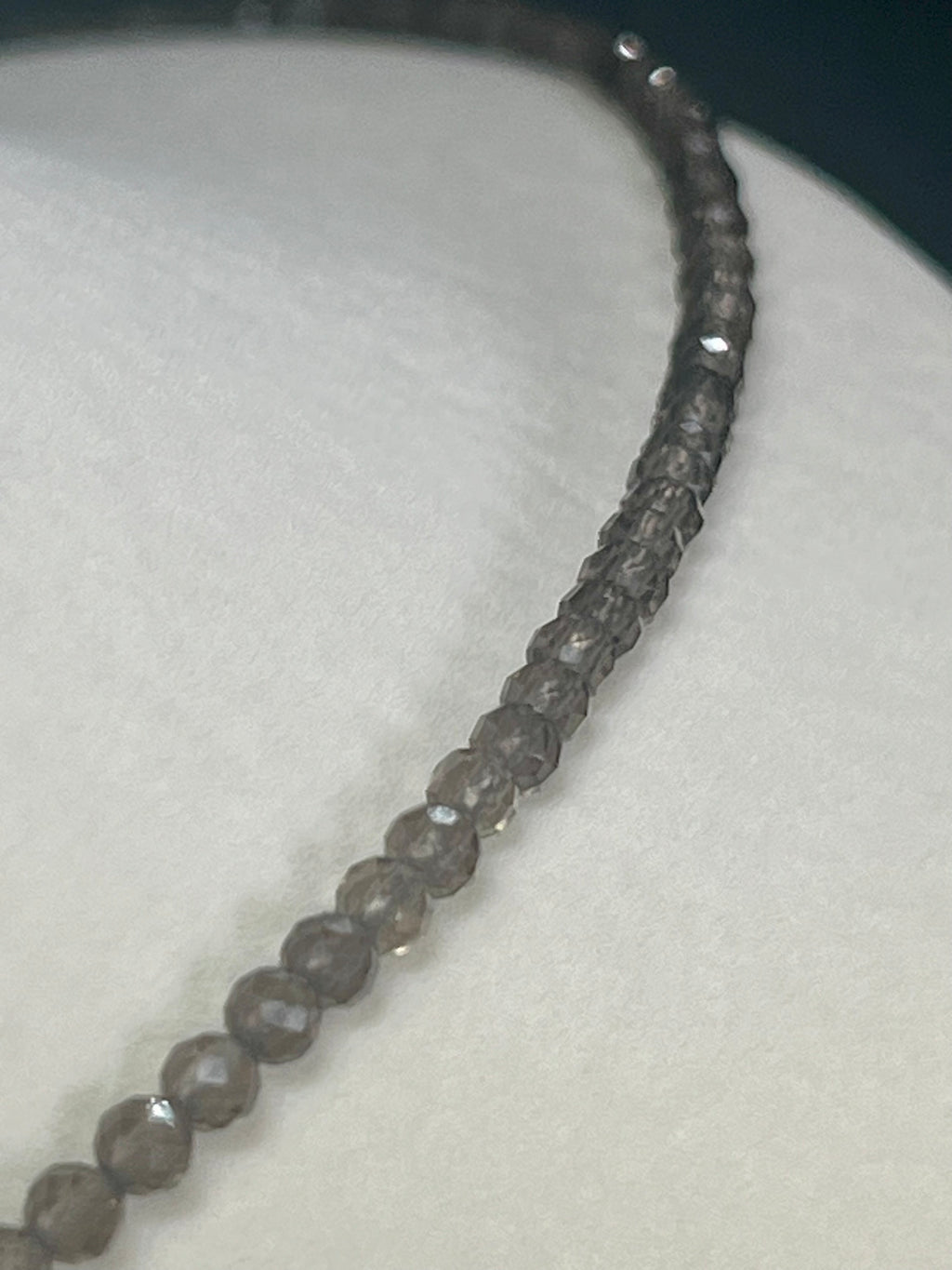 Smoky Quartz microfaceted round 3mm bead silver clasp necklace (premium grade)