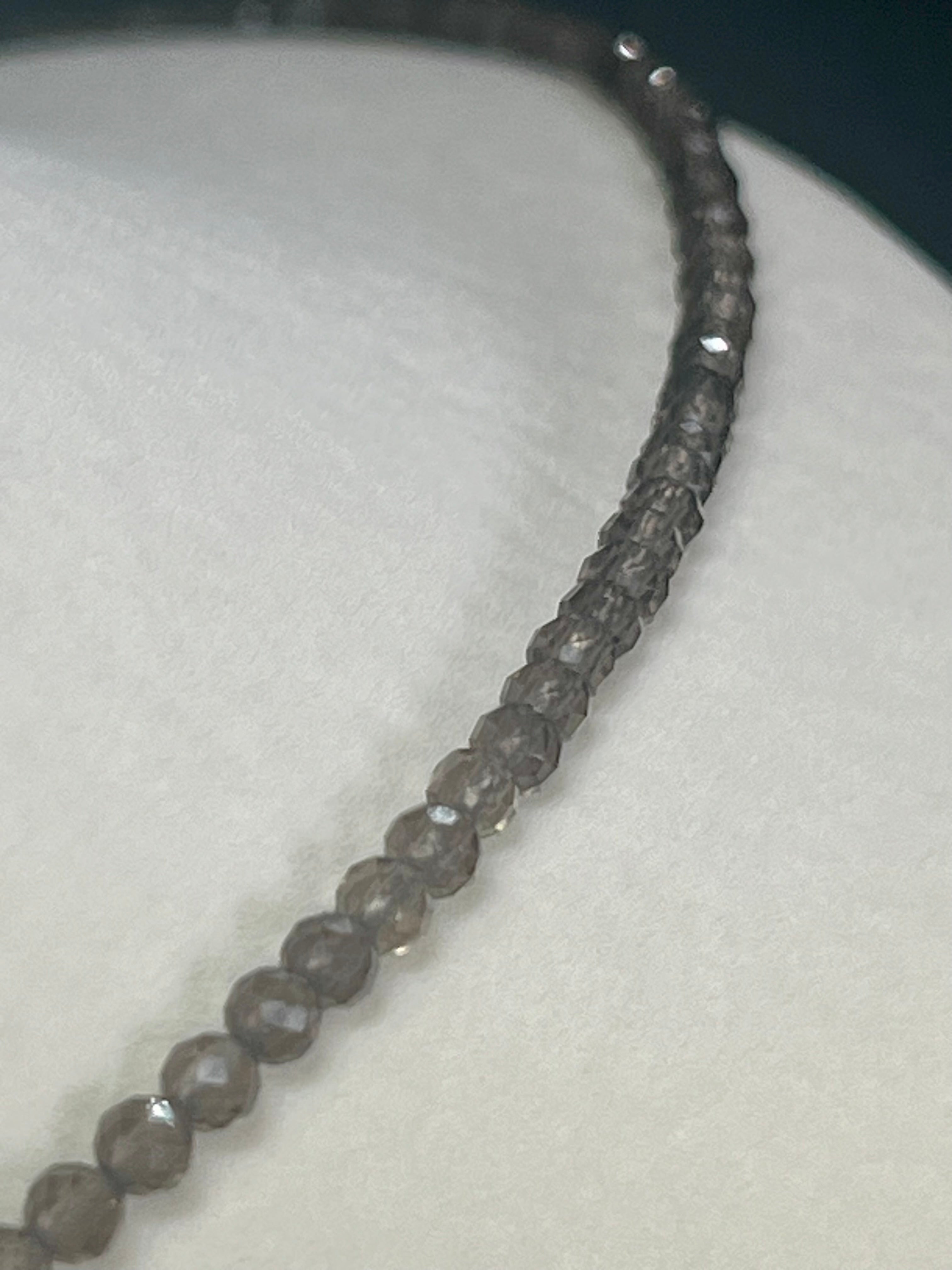 Smoky Quartz microfaceted round 3mm bead silver clasp necklace (premium grade)