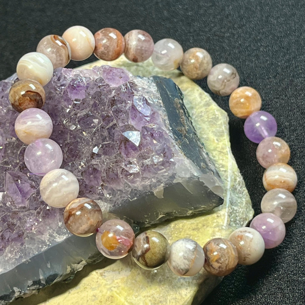 RARE Rainbow Amethyst smooth round 6mm and 8mm bead stretch bracelets