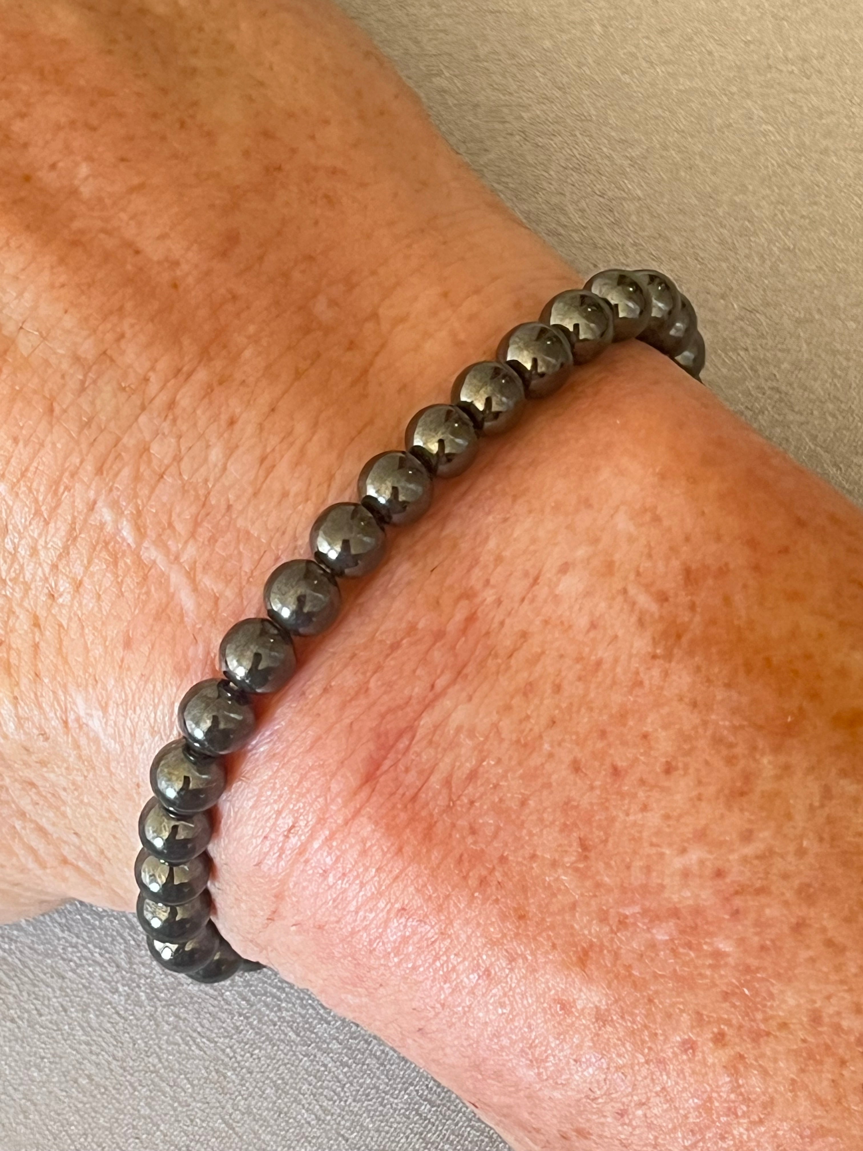 Hematite smooth round 4mm, 6mm, 8mm, 10mm bead stretch bracelet