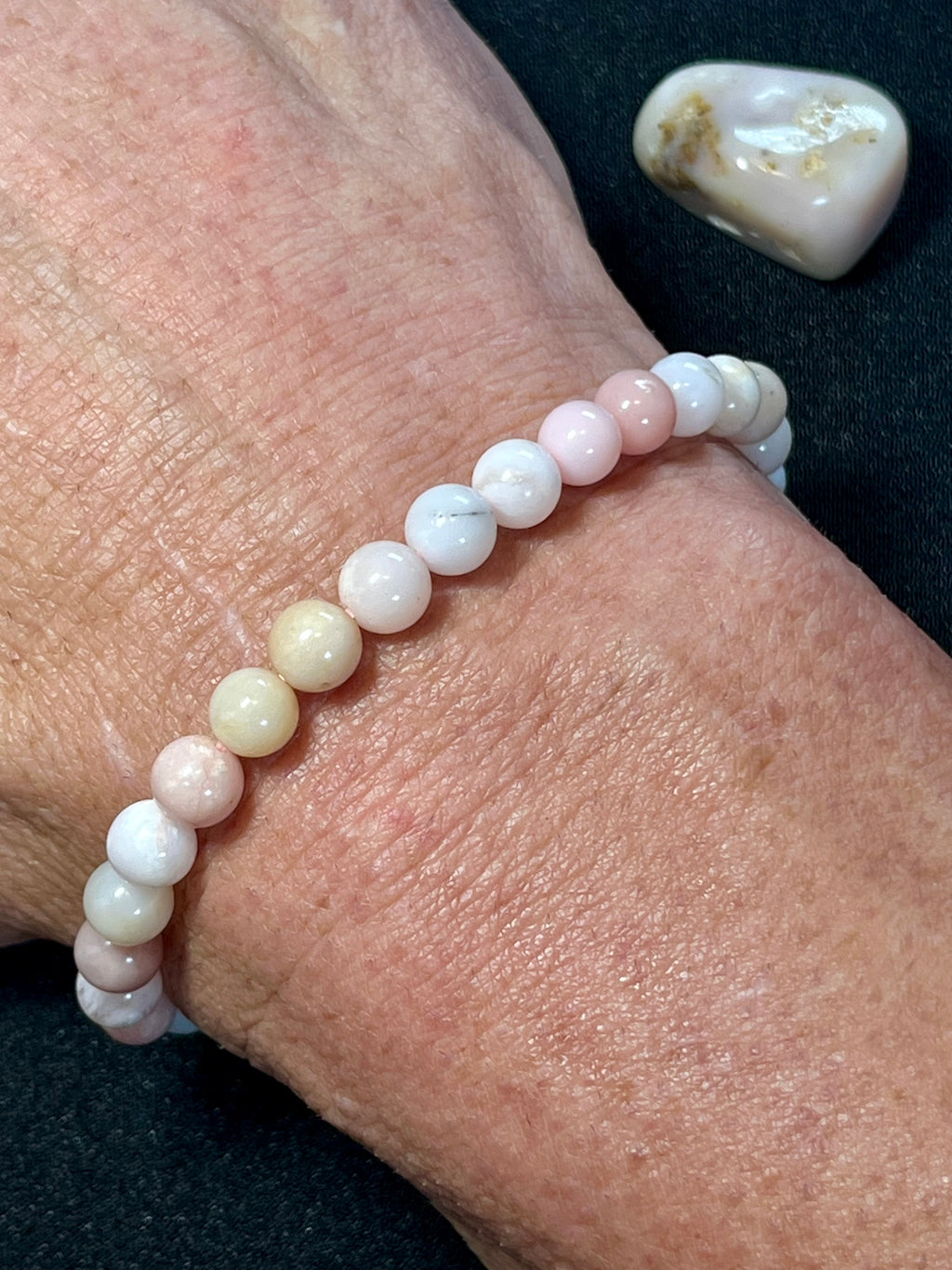 Peruvian Pink Opal smooth round 6.5mm bead stretch bracelet