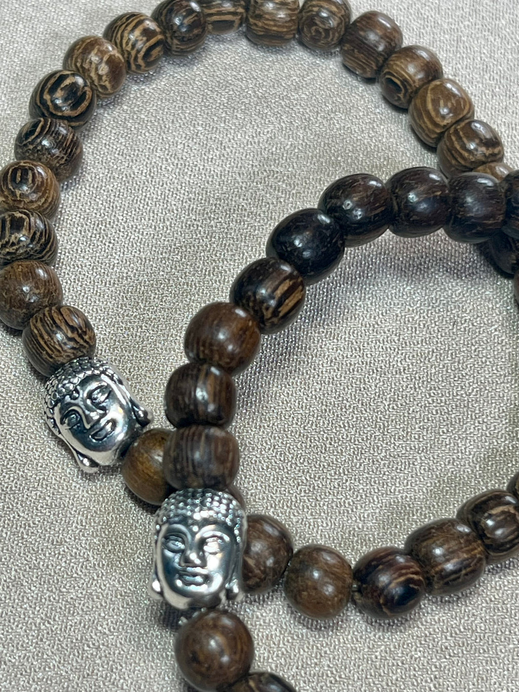 Philippines Robles Wood round 6mm bead stretch bracelet w/ silver Buddha focal