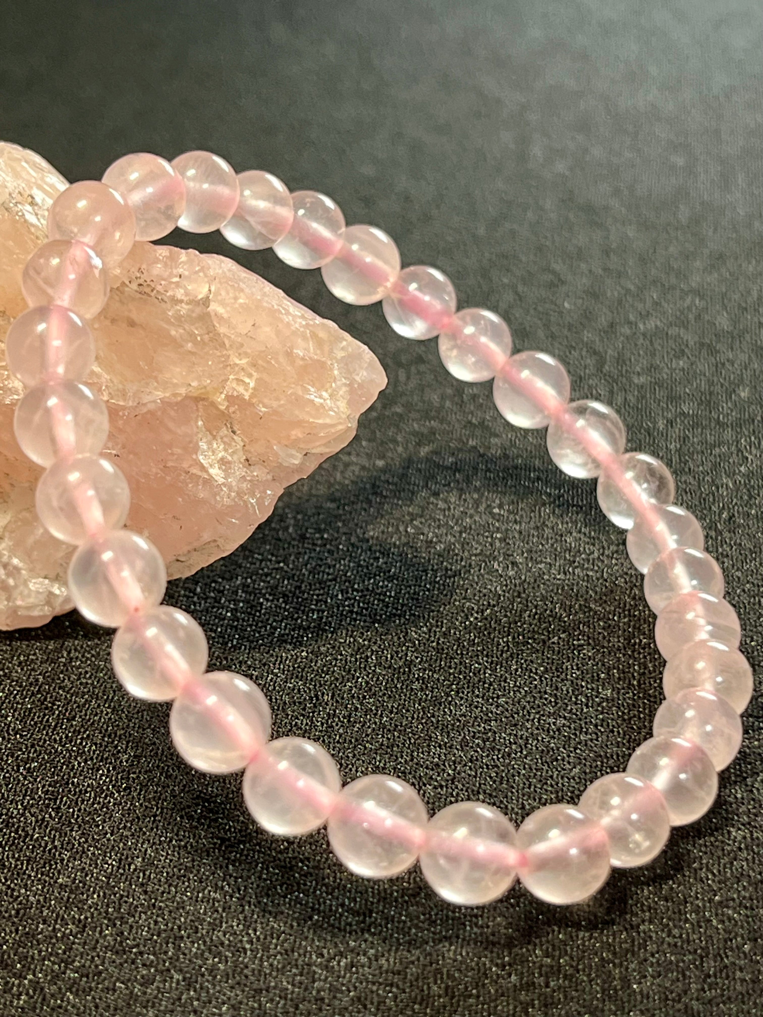 Light Pink Rose Quartz smooth round 6mm beads stretch bracelet (AAA grade); October birthstone