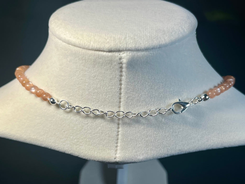 Sunstone w/ strong Moonstone-like adularescence smooth round 4mm bead silver clasp necklace (premium grade)
