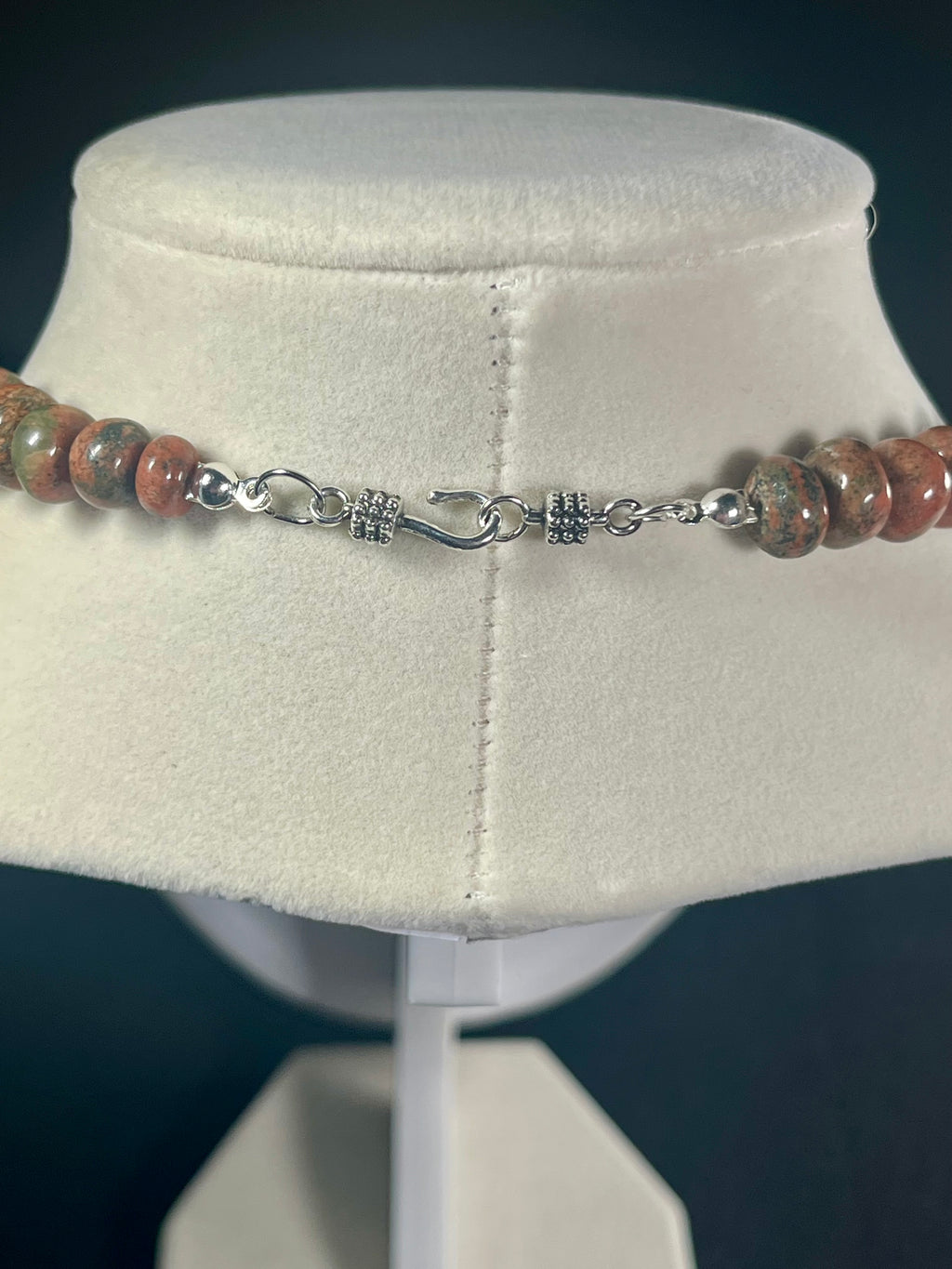Unakite 5x6-6-9mm irregular rondelle bead silver clasp necklace