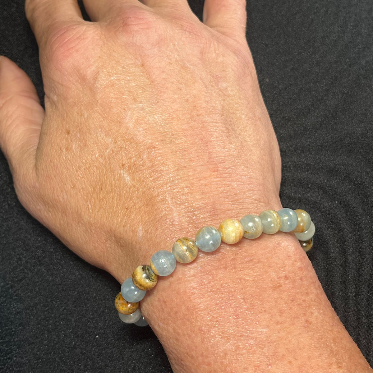 Argentina Blue Calcite smooth round 8mm bead stretch bracelet