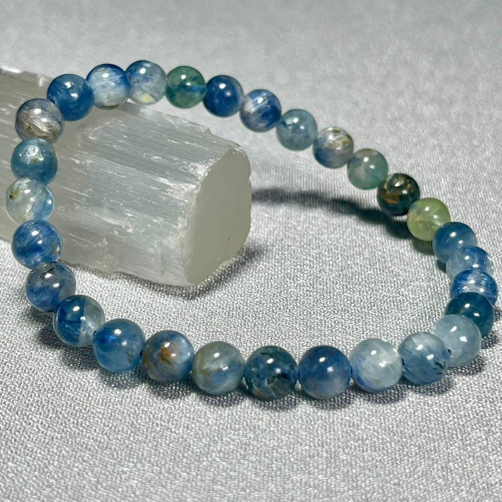 Kyanite Mix smooth round 6mm bead stretch bracelet