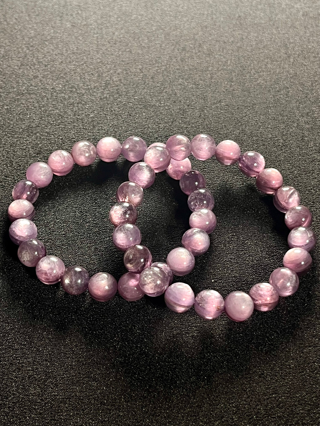 Lilac Lepidolite smooth round 9mm bead stretch bracelet