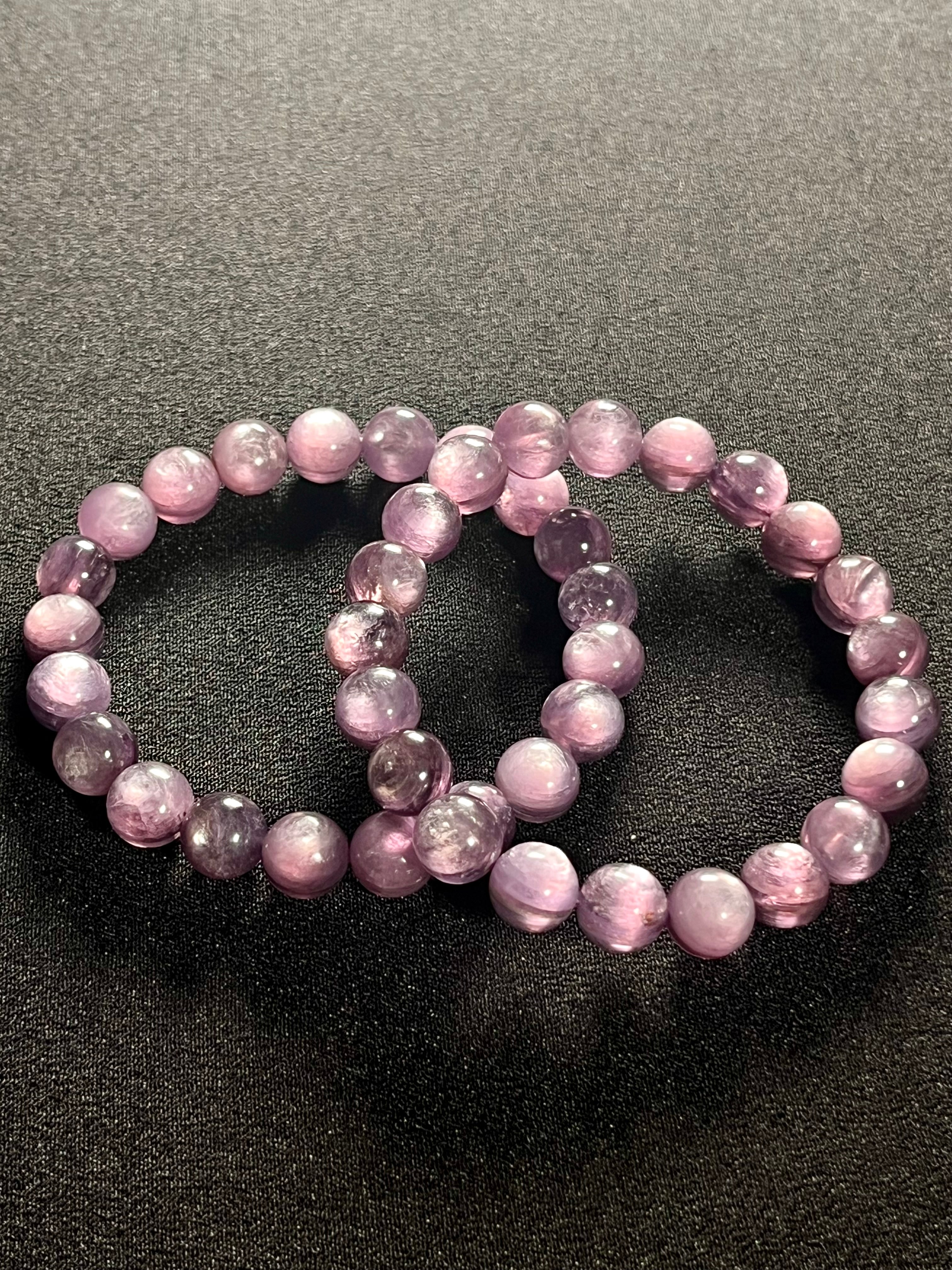 Lilac Lepidolite smooth round 9mm bead stretch bracelet