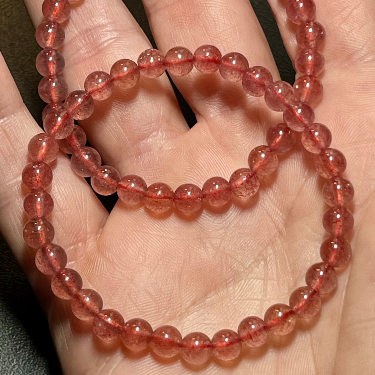 Strawberry Quartz smooth round 6mm bead stretch bracelet (AAA grade)