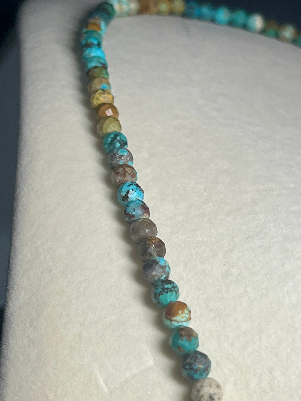 Turquoise gradient color style faceted round 5mm bead silver clasp necklace; December birthstone