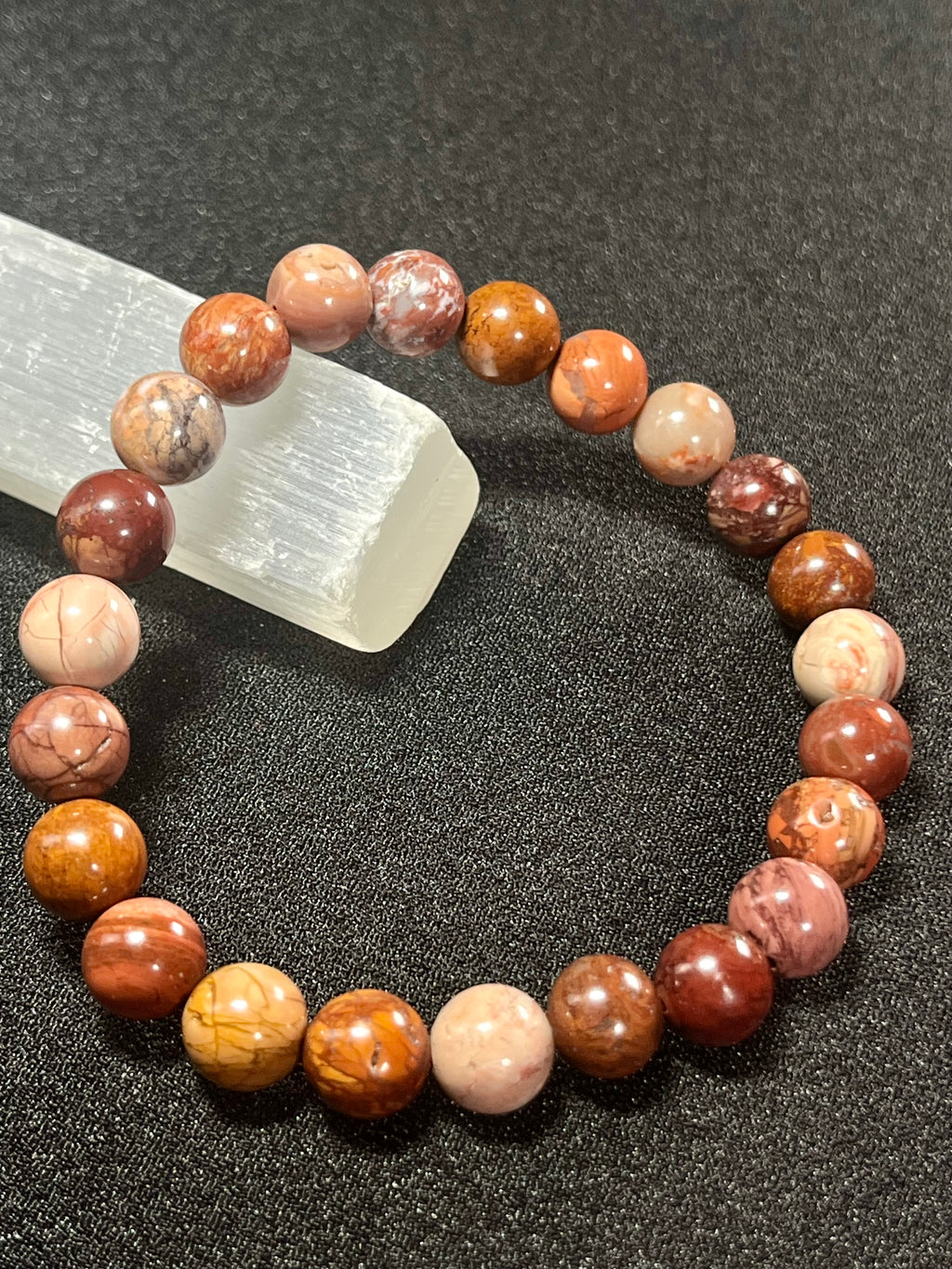 Red Porcelain Jasper smooth round 8mm bead stretch bracelet