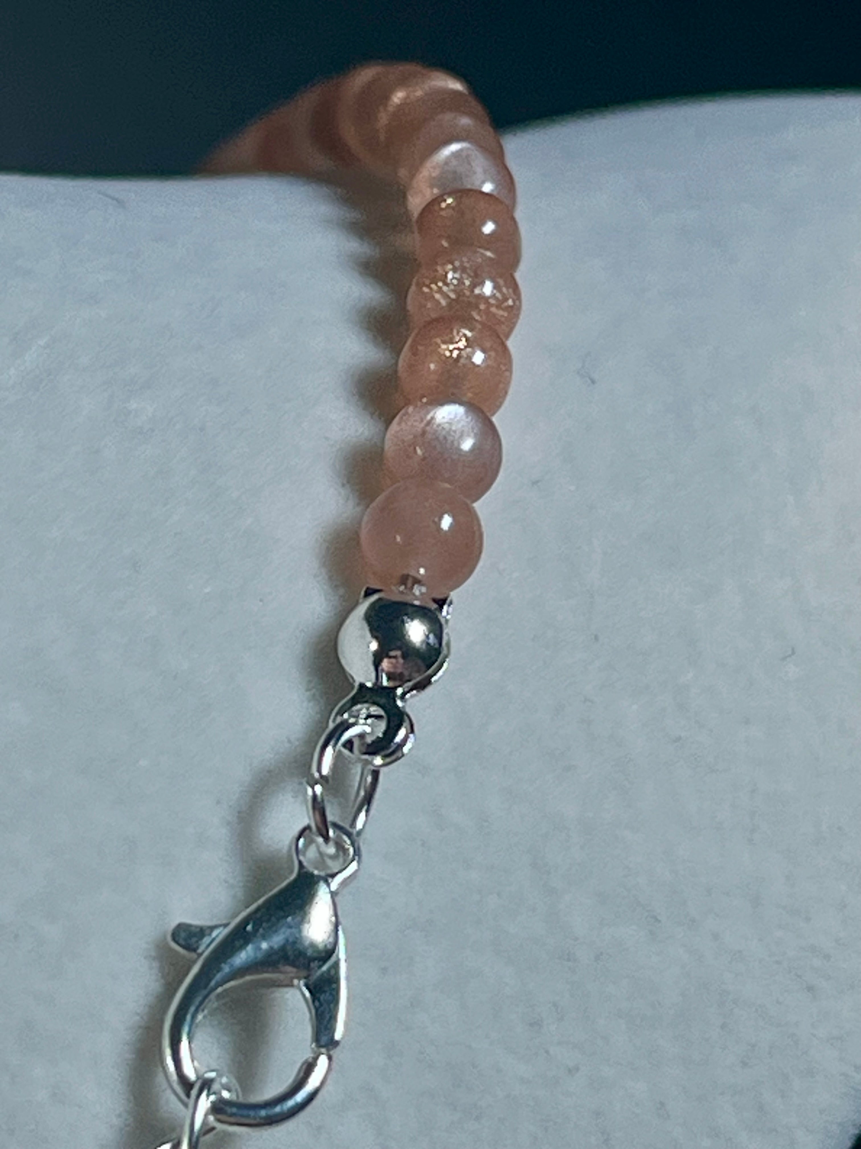 Sunstone w/ strong Moonstone-like adularescence smooth round 4mm bead silver clasp necklace (premium grade)