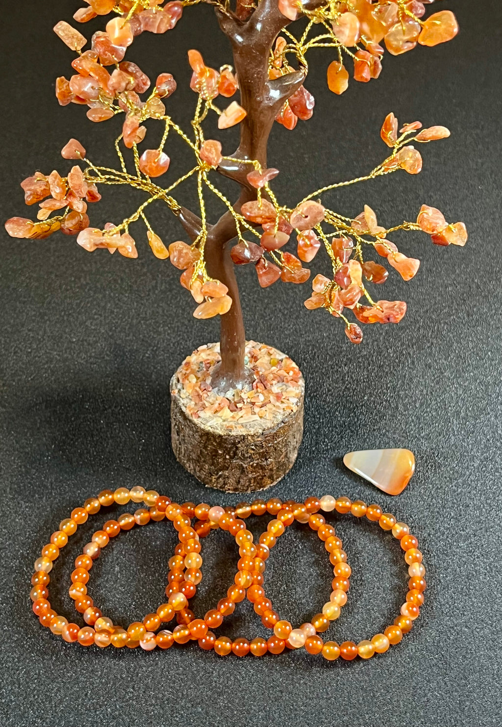 Carnelian (natural orange) smooth round 6mm bead stretch bracelet; July birthstone