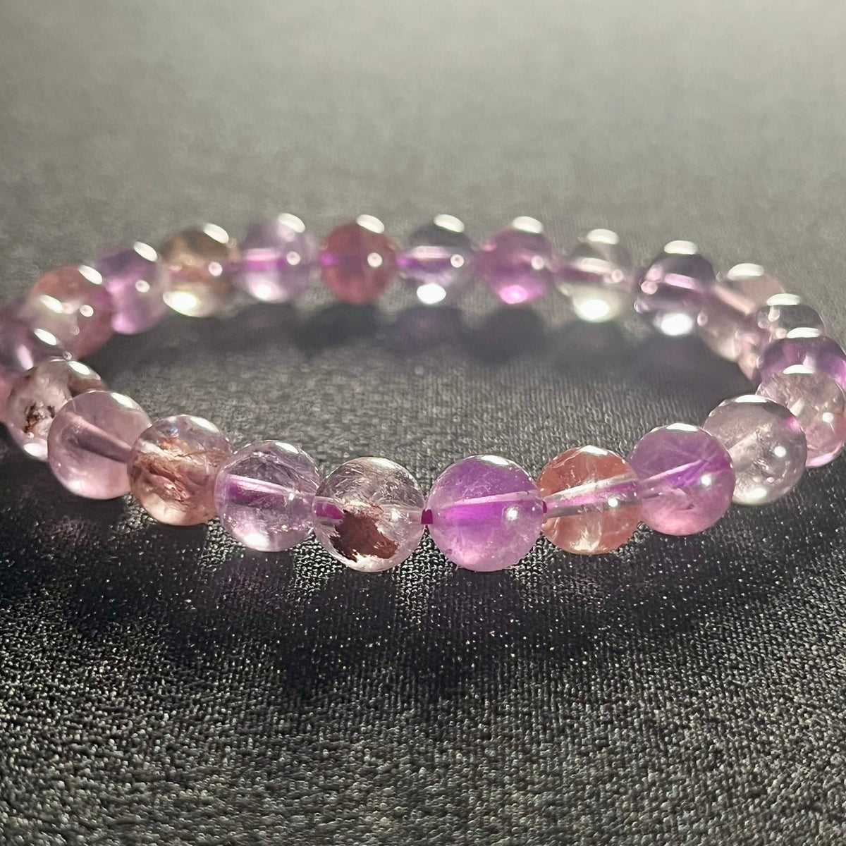 Purple Ghost Quartz (Phantom Quartz) smooth round 8mm bead stretch bracelet