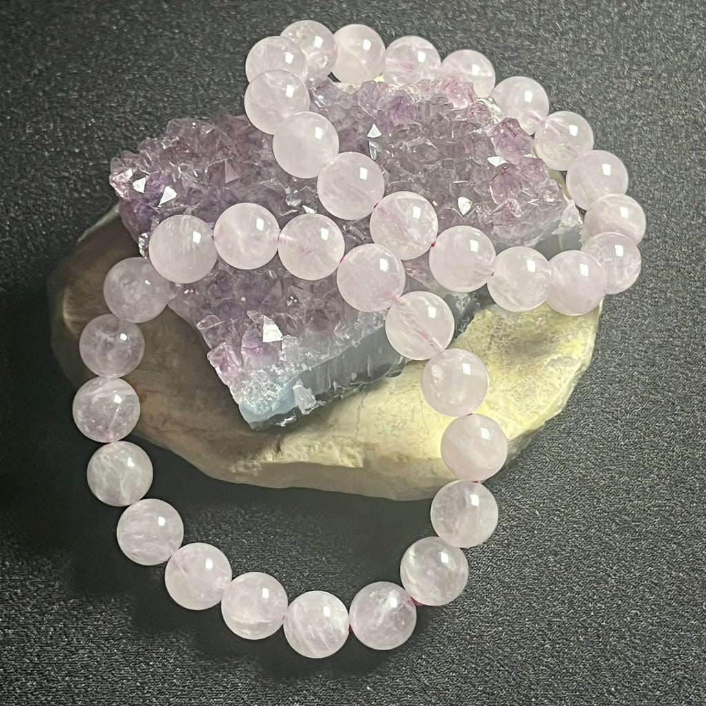 Lavender Amethyst smooth round 10mm bead single stretch bracelet; February birthstone