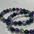 Amethyst-Black Tourmaline-Grey Labradorite smooth round 8mm bead bracelet