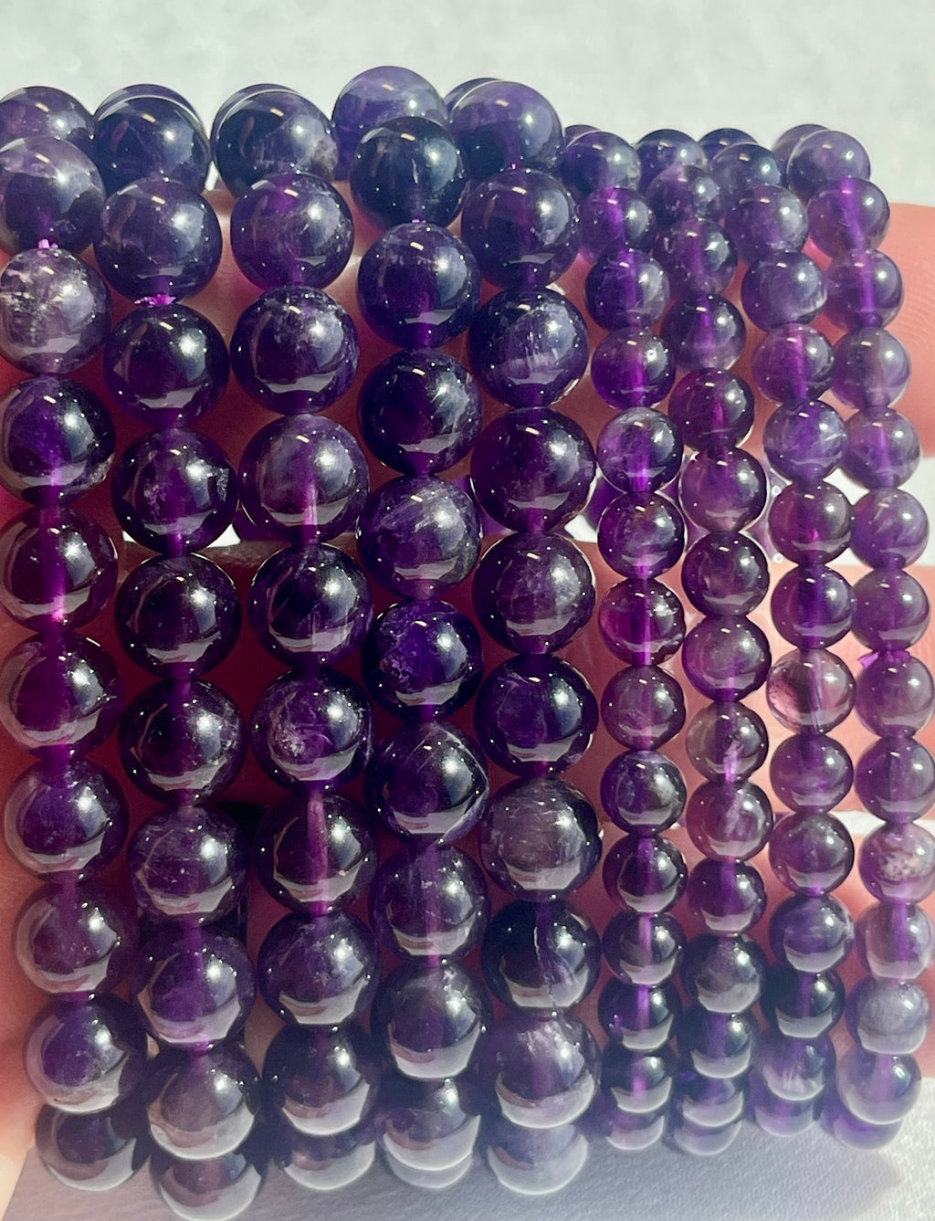 Amethyst (dark) smooth round 6mm, 8mm bead stretch bracelet; February birthstone